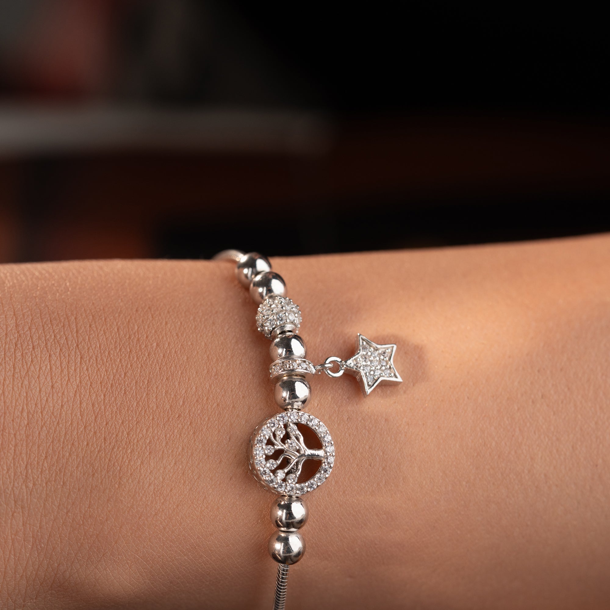 KUGEL MIT STERN ARMKETTE | 925 SILBER
