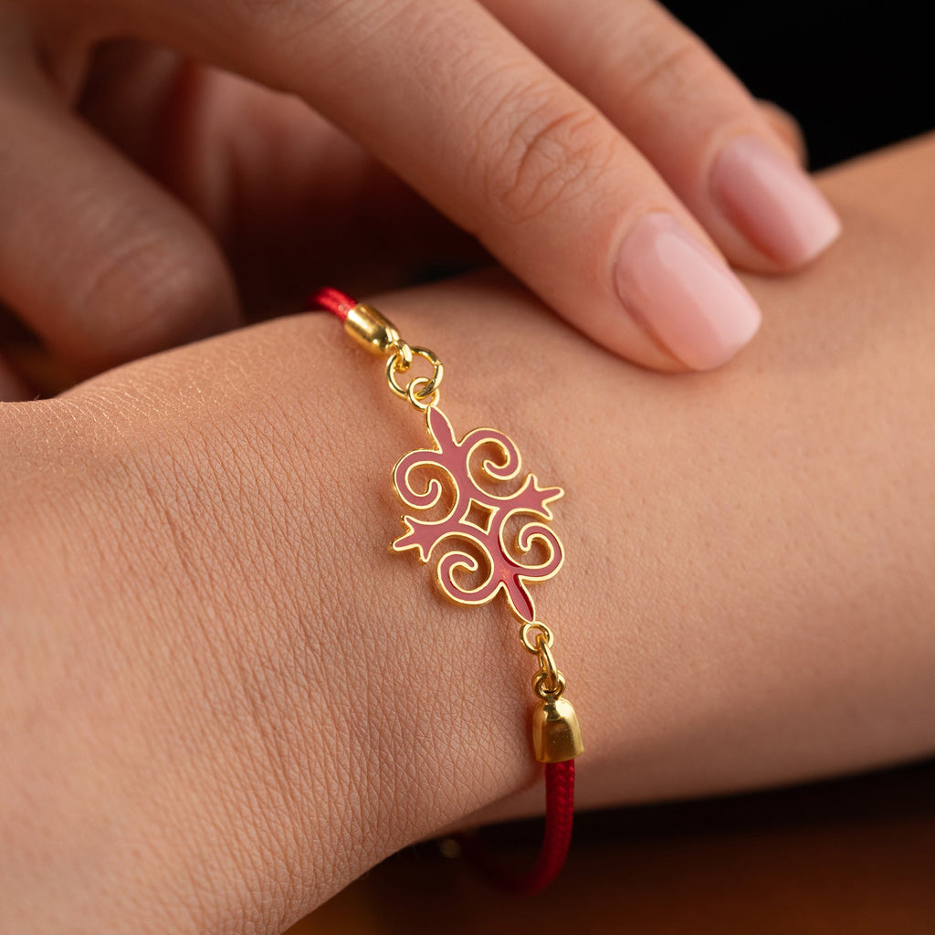 MIT ROTER KORDEL UND EMAILLE ARMKETTE | 925 SILBER