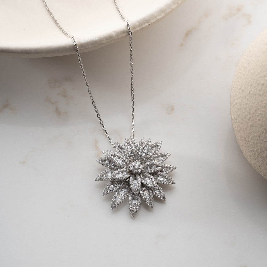 ZIRKONIA LOTUS HALSKETTE | 925 SILBER