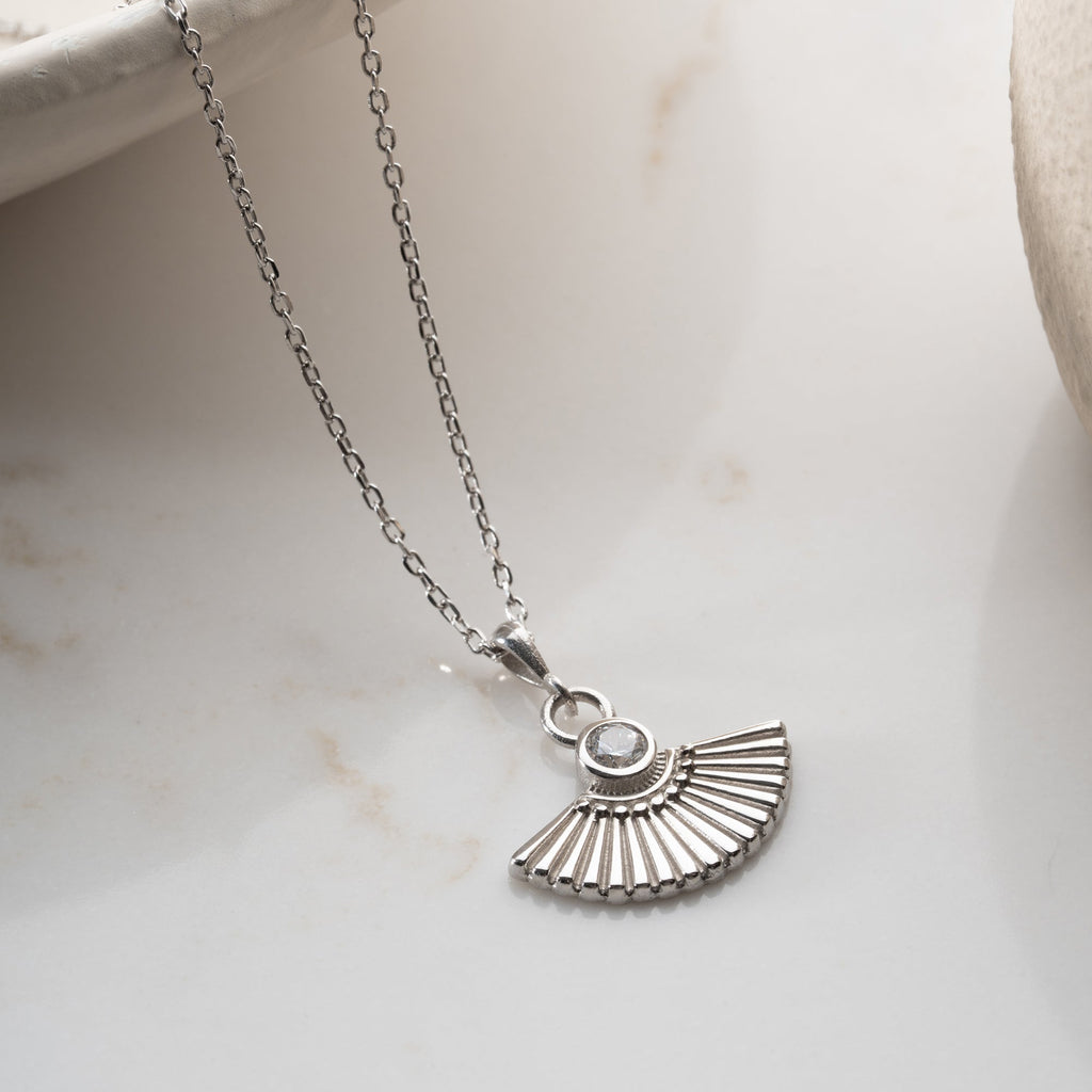 ZIRKONIA FÄCHER HALSKETTE aus 925 Silber - Eleganter Halskette - AURIME