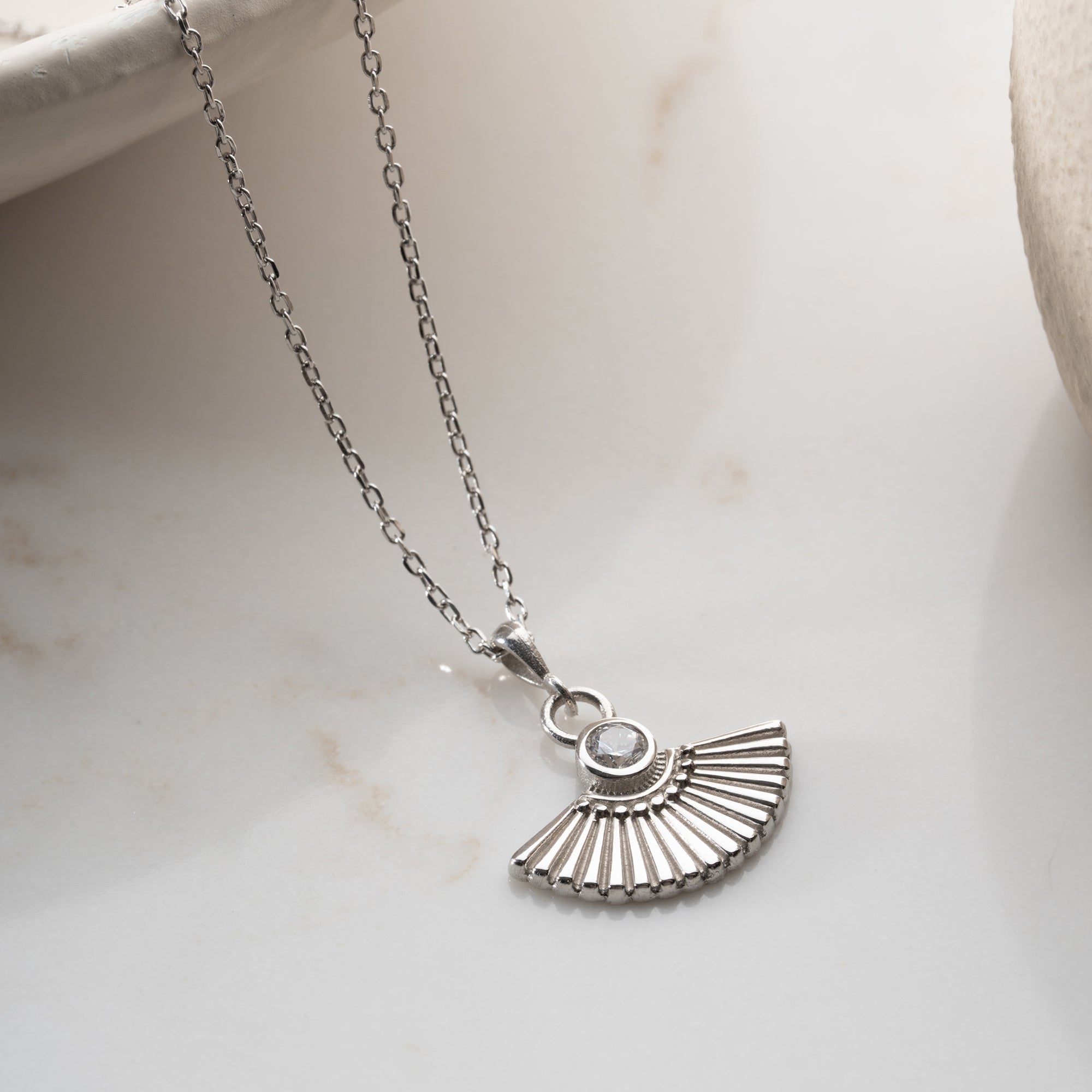 ZIRKONIA FÄCHER HALSKETTE aus 925 Silber - Eleganter Halskette - AURIME