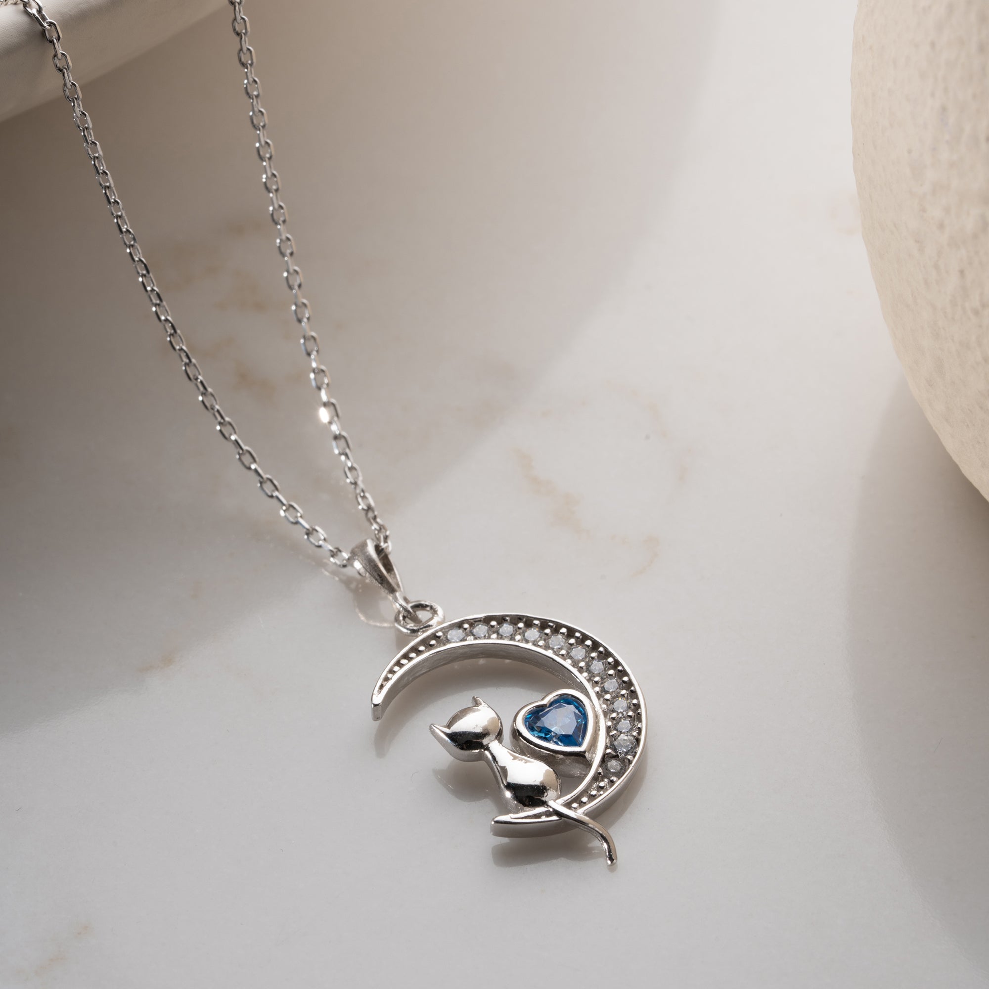 CAT MOON HALSKETTE aus 925 Silber - Eleganter Halskette - AURIME