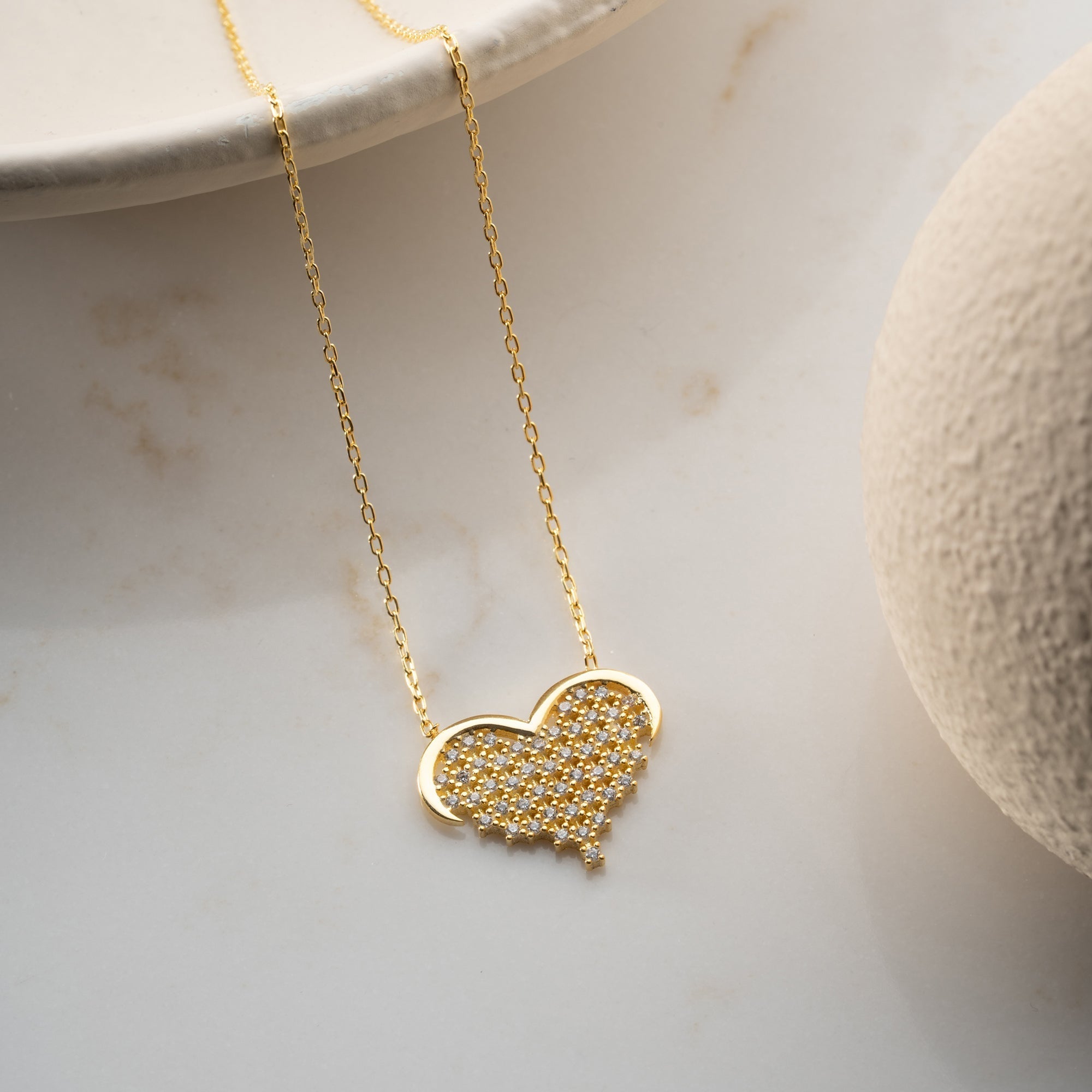 STRASS STEIN HERZ HALSKETTE | 925 SILBER