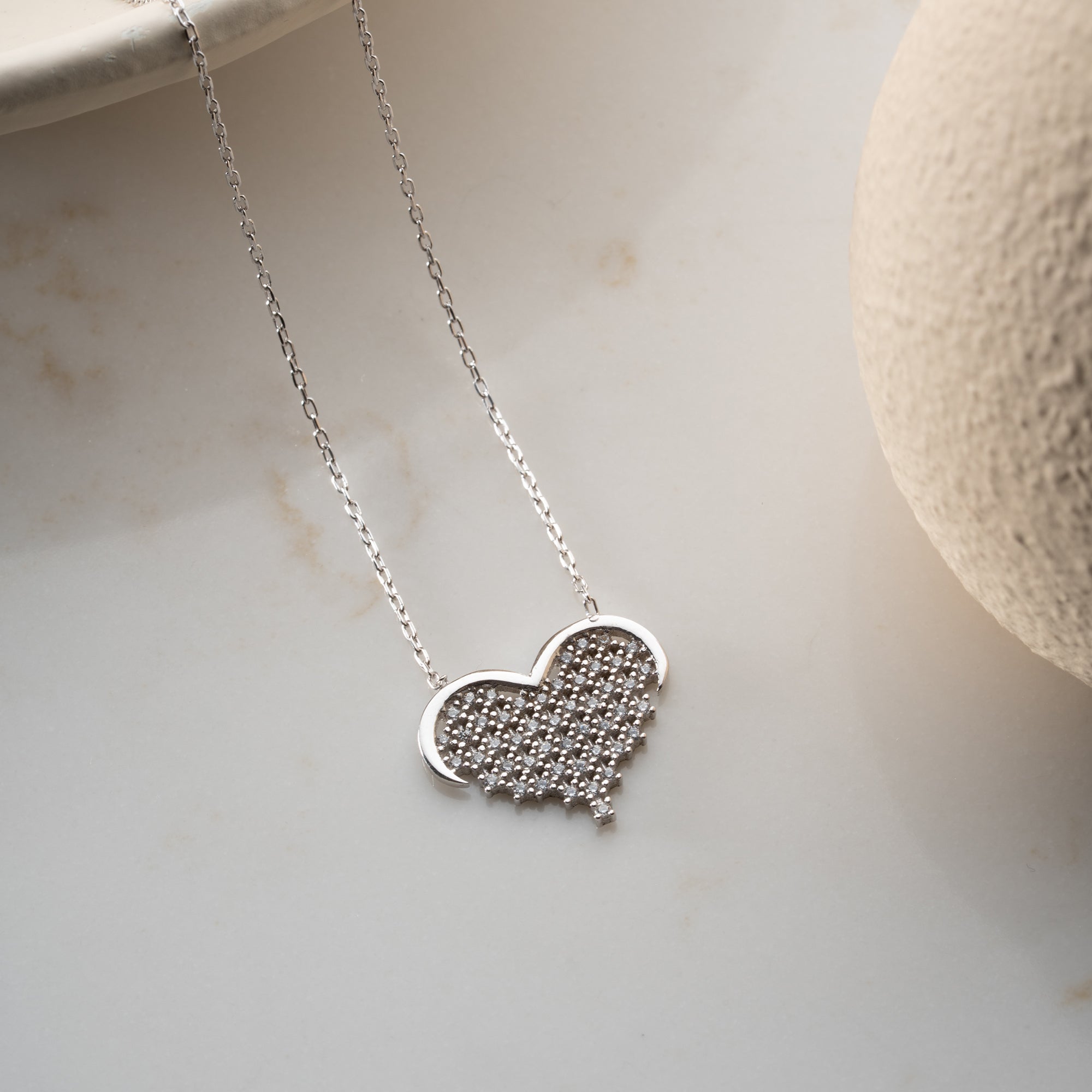STRASS STEIN HERZ HALSKETTE aus 925 Silber - Eleganter Halskette - AURIME