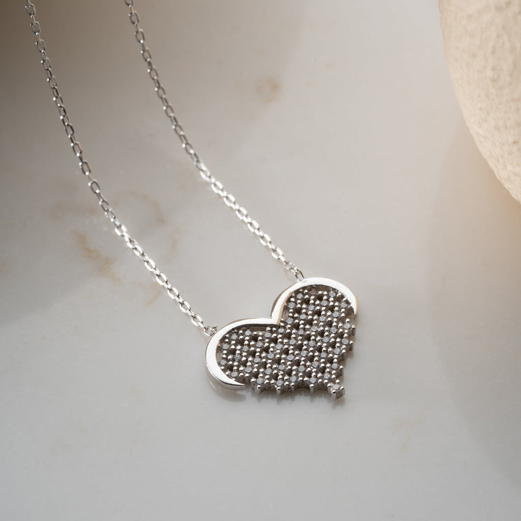 STRASS STEIN HERZ HALSKETTE aus 925 Silber - Eleganter Halskette - AURIME