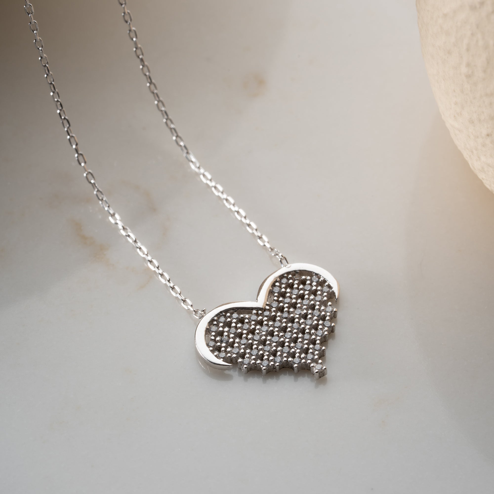 STRASS STEIN HERZ HALSKETTE aus 925 Silber - Eleganter Halskette - AURIME