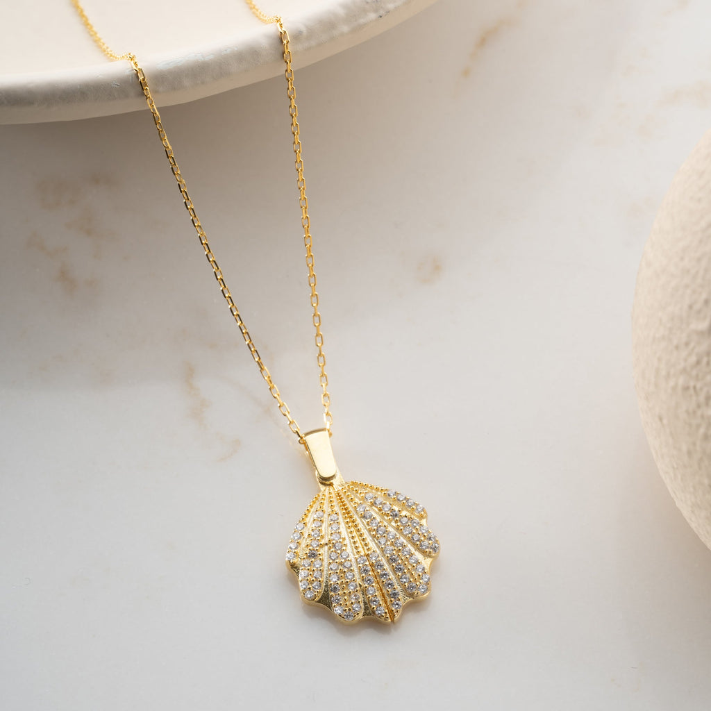 MUSCHEL-HALSKETTE MIT GRAVUR aus 925 Silber - Eleganter Halskette - AURIME