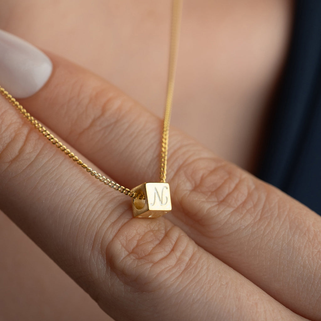 WÜRFEL BUCHSTABEN HALSKETTE aus 925 Silber - Eleganter Halskette - AURIME