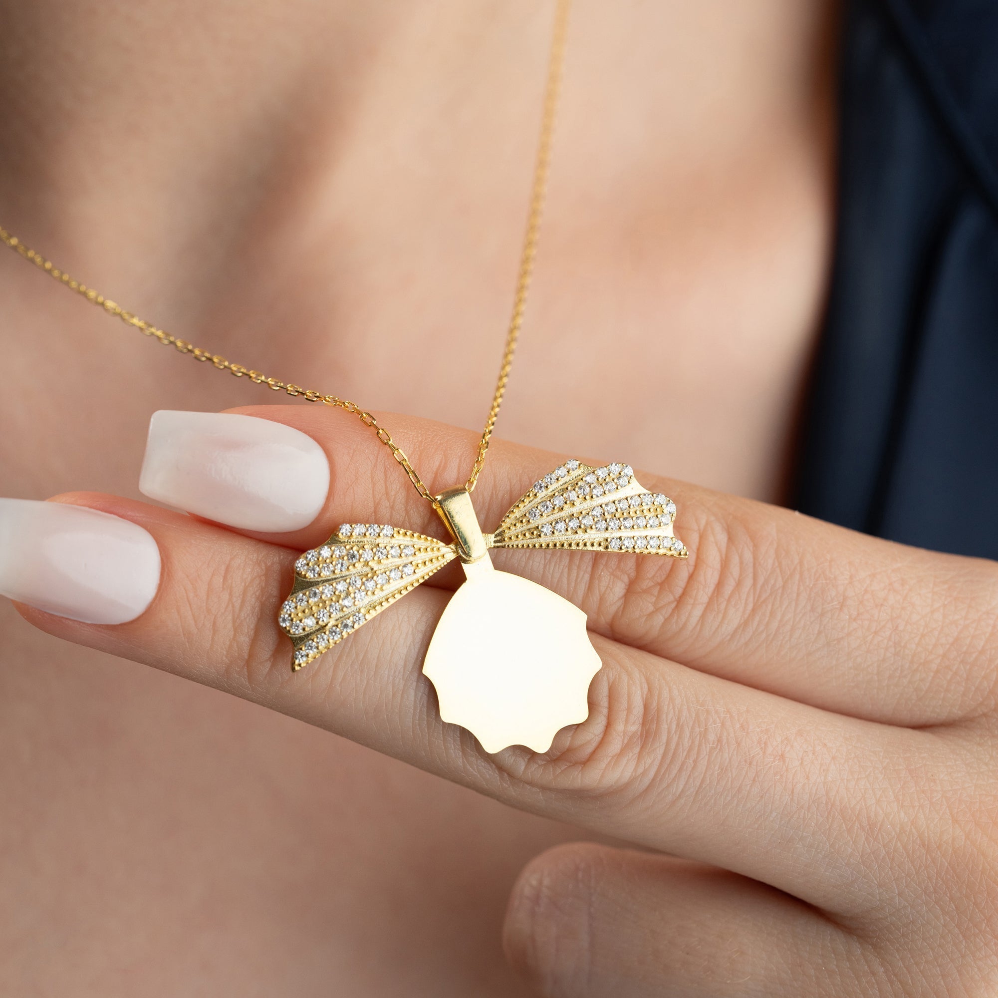 MUSCHEL-HALSKETTE MIT GRAVUR aus 925 Silber - Eleganter Halskette - AURIME