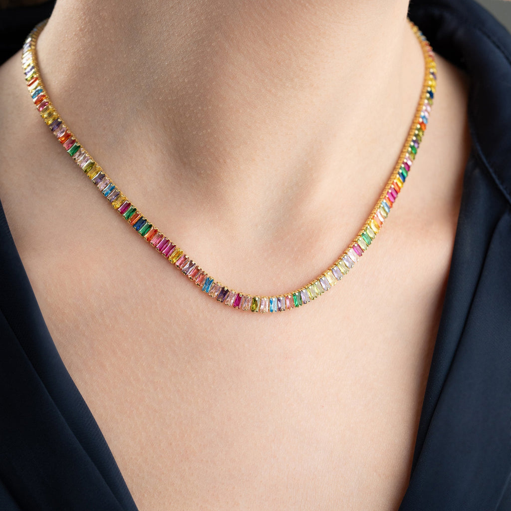 COLORFULL BAGEUTTE HALSKETTE aus 925 Silber - Eleganter Halskette - AURIME