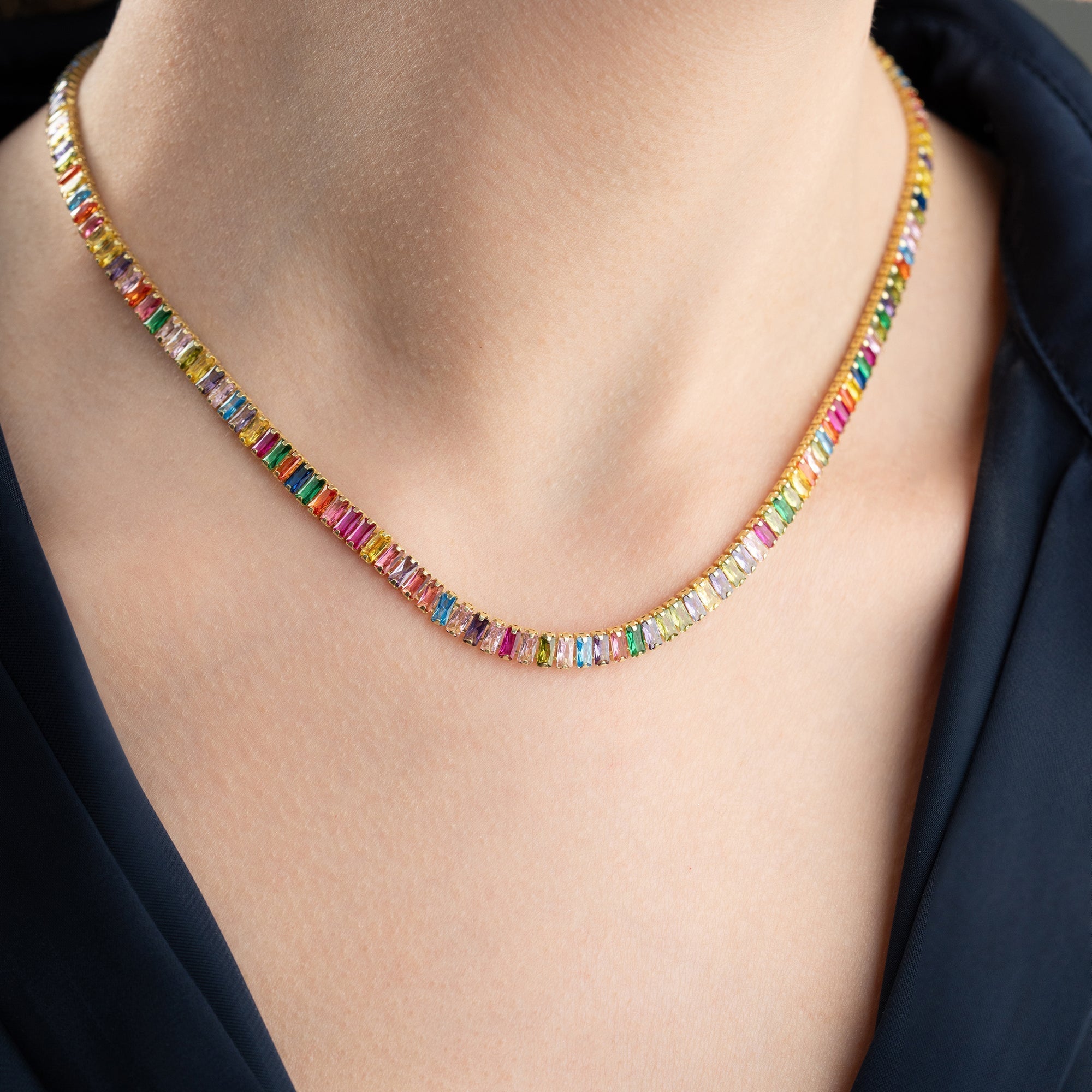 COLORFULL BAGEUTTE HALSKETTE aus 925 Silber - Eleganter Halskette - AURIME