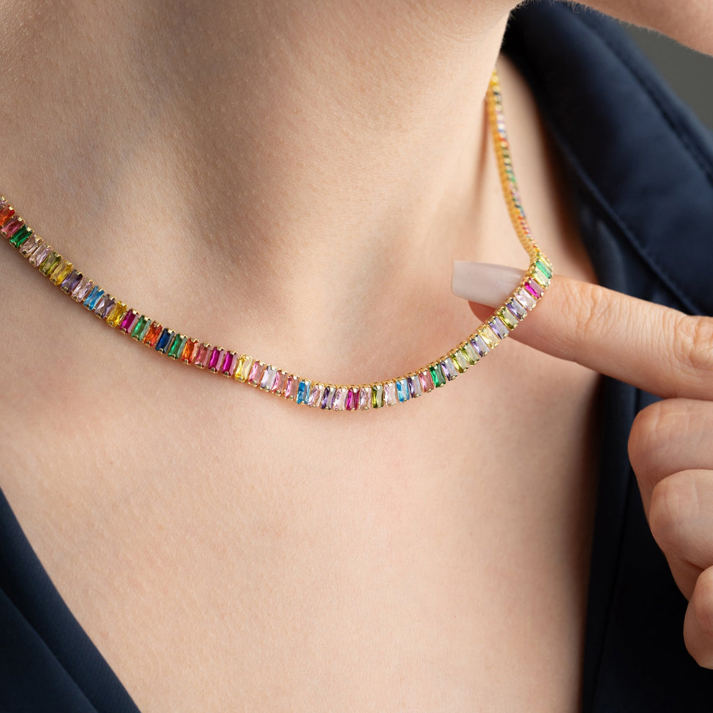 COLORFULL BAGEUTTE HALSKETTE aus 925 Silber - Eleganter Halskette - AURIME