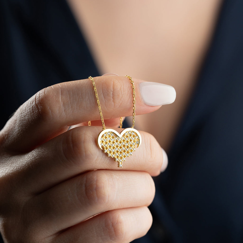 STRASS STEIN HERZ HALSKETTE aus 925 Silber - Eleganter Halskette - AURIME