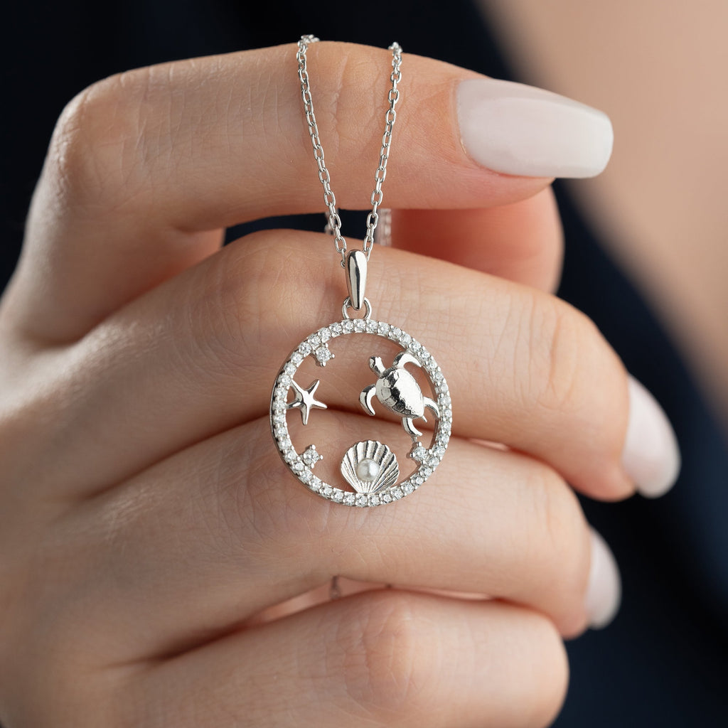 PEARL STRASS HALSKETTE aus 925 Silber - Eleganter Halskette - AURIME