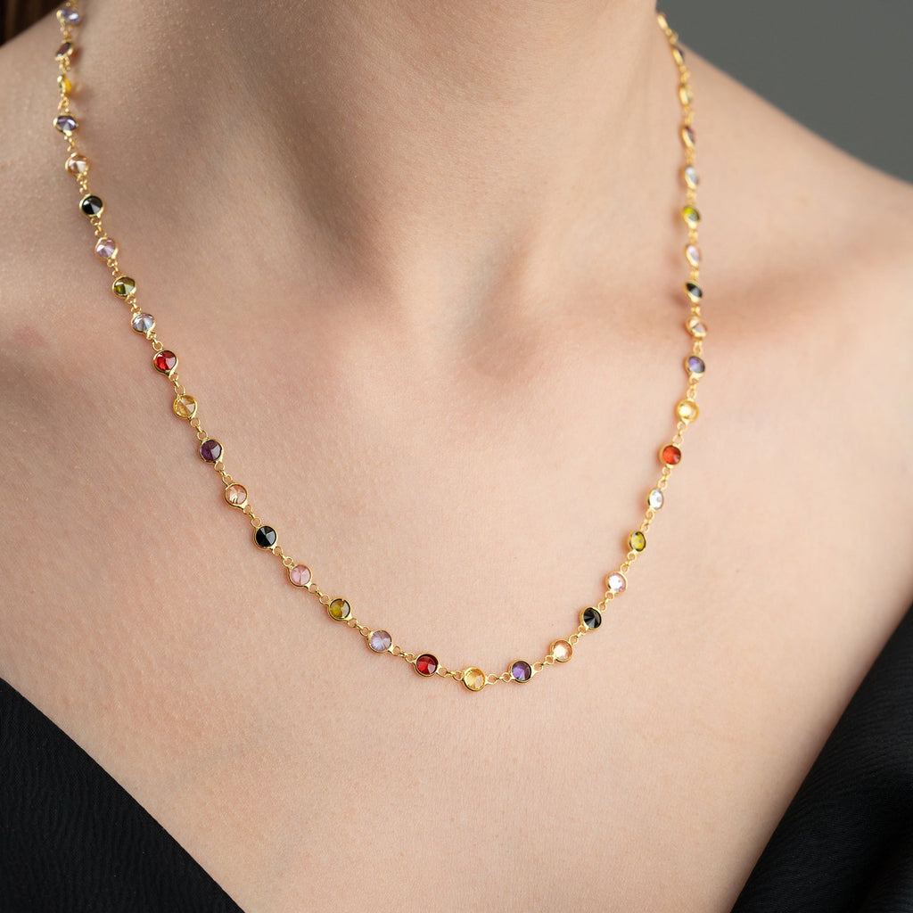 COLORFULL ZIRKONIA STEIN HALSKETTE aus 925 Silber - Eleganter Halskette - AURIME