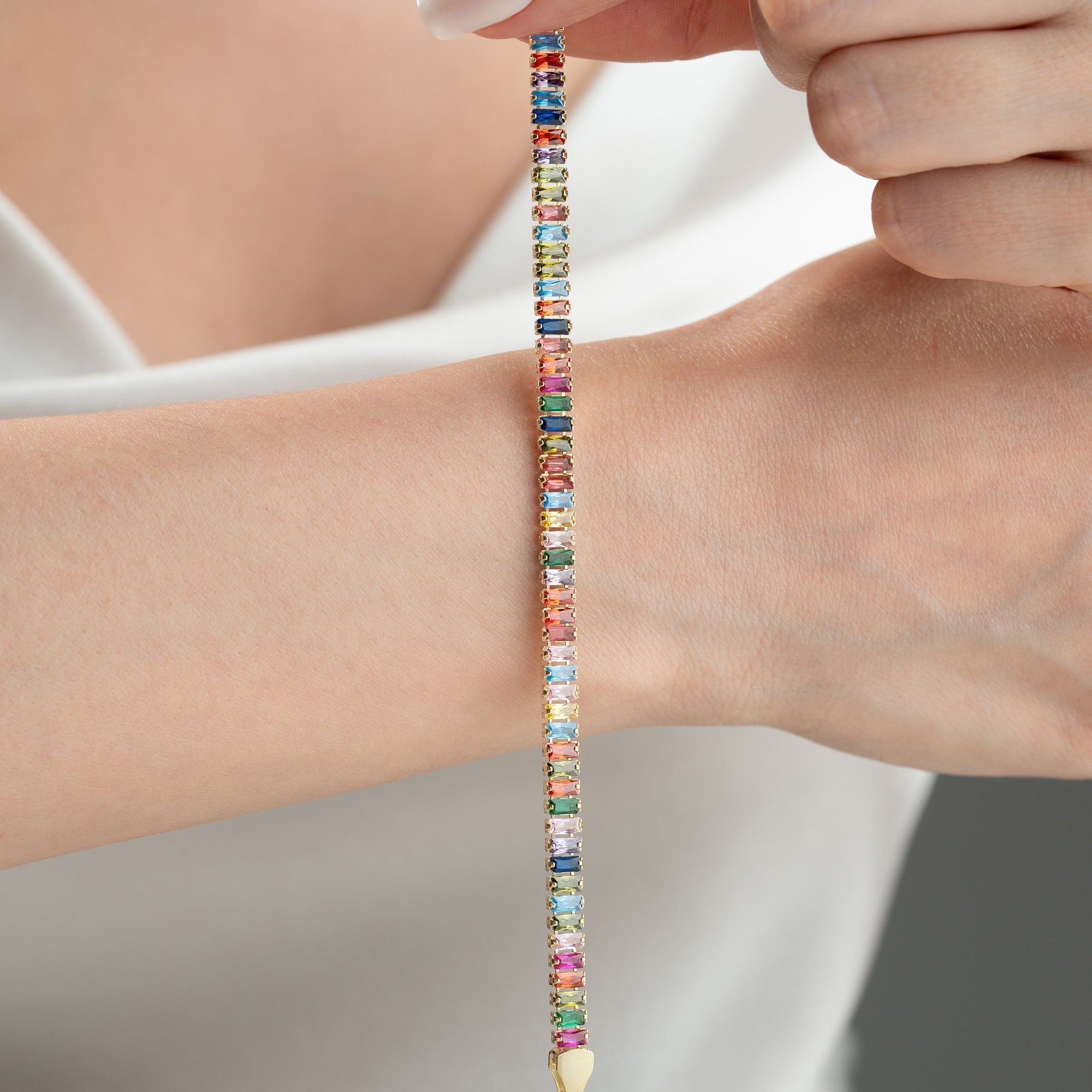 COLORFULL BAGUETTE ARMBAND aus 925 Silber - Eleganter Armband - AURIME