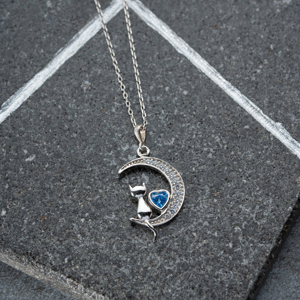 CAT MOON HALSKETTE aus 925 Silber - Eleganter Halskette - AURIME
