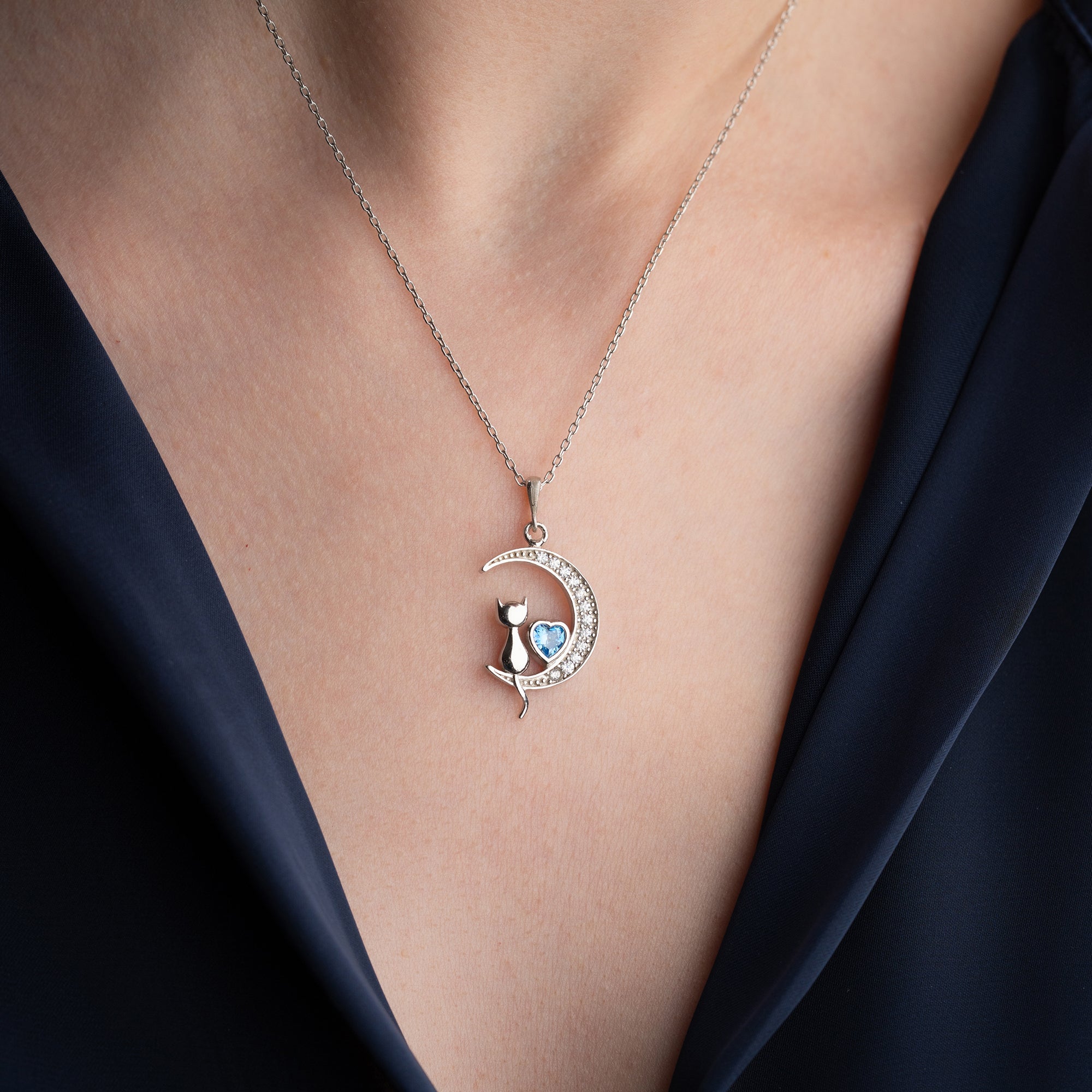 CAT MOON HALSKETTE aus 925 Silber - Eleganter Halskette - AURIME