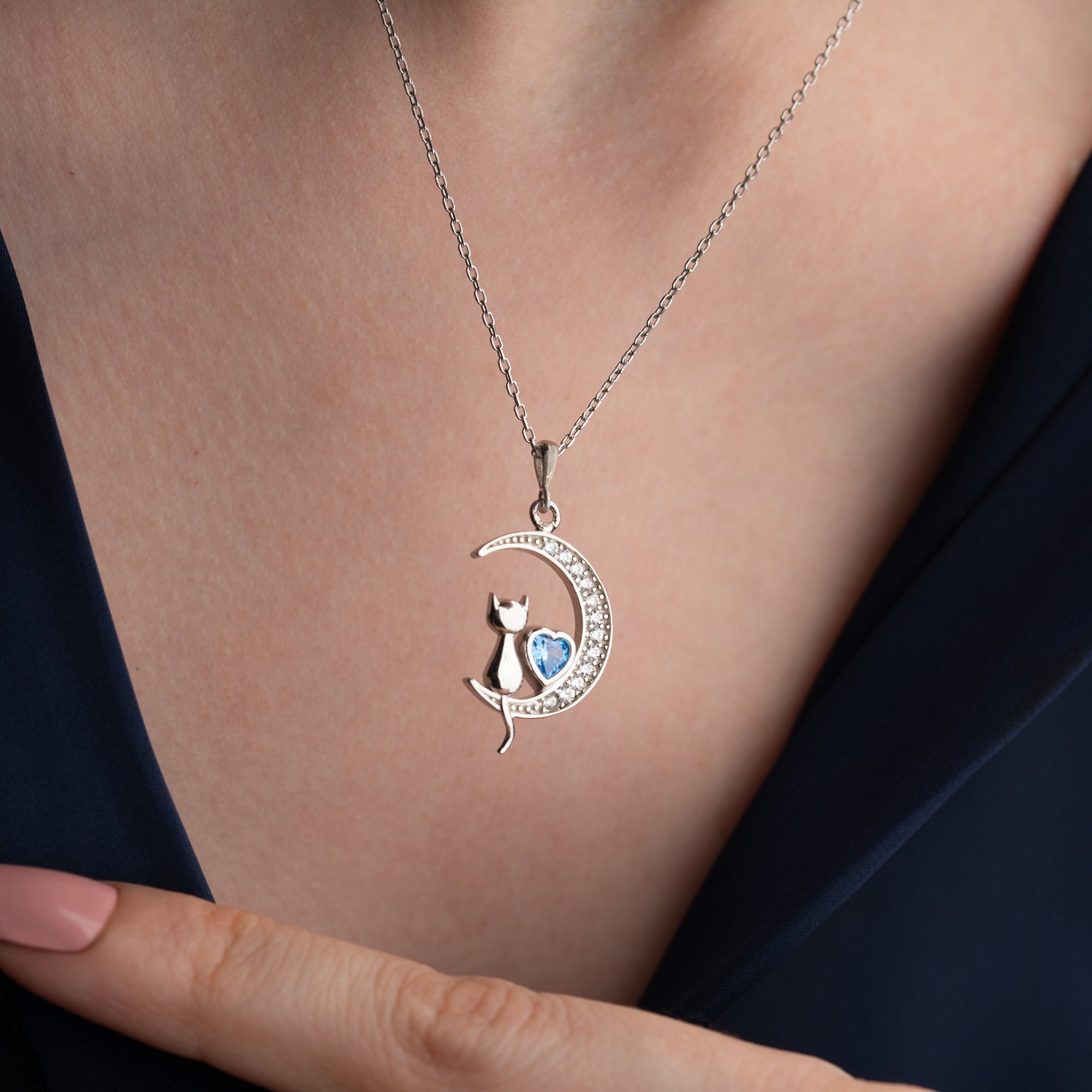 CAT MOON HALSKETTE aus 925 Silber - Eleganter Halskette - AURIME