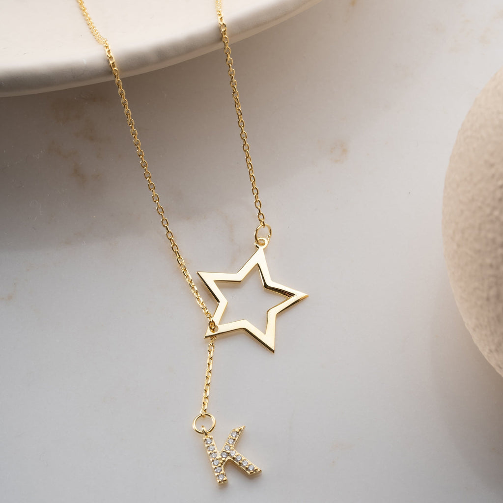 FREISTEHENDE STERN BUCHSTABENKETTE aus 925 Silber - Eleganter Halskette - AURIME