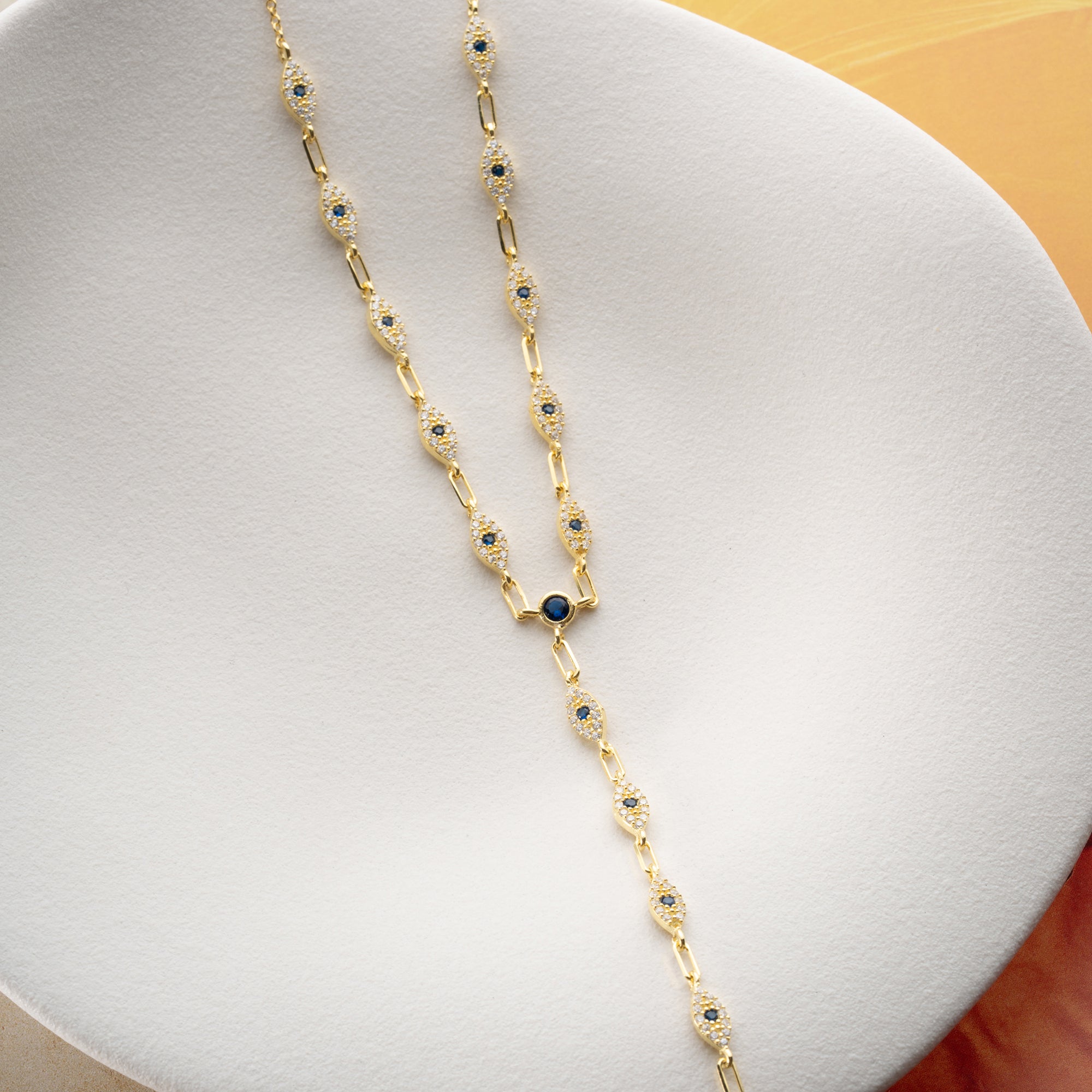 MINI BLUE EYE Y KETTE aus 925 Silber - Eleganter Halskette - AURIME