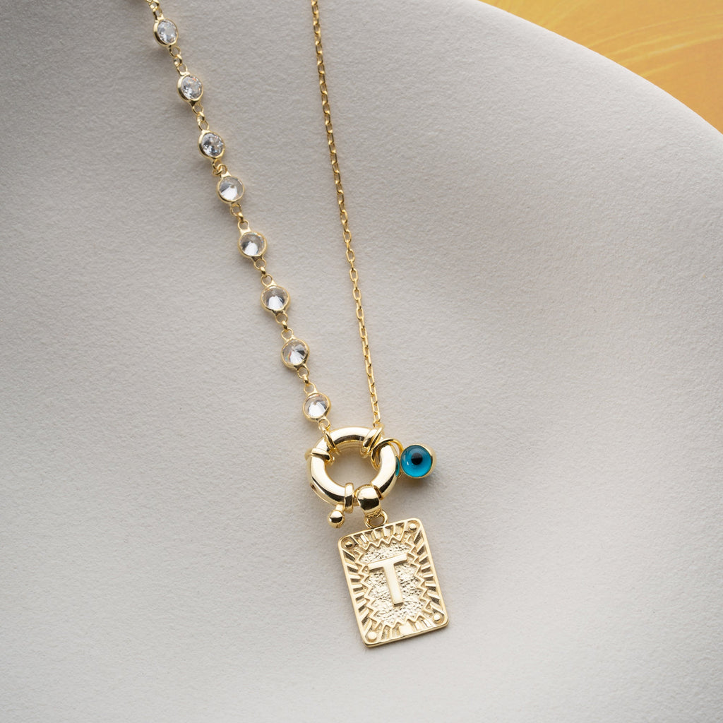 CHAIN DESIGN ICED BUCHSTABE MIT NAZAR aus 925 Silber - Hochwertiger Schmuck - AURIME