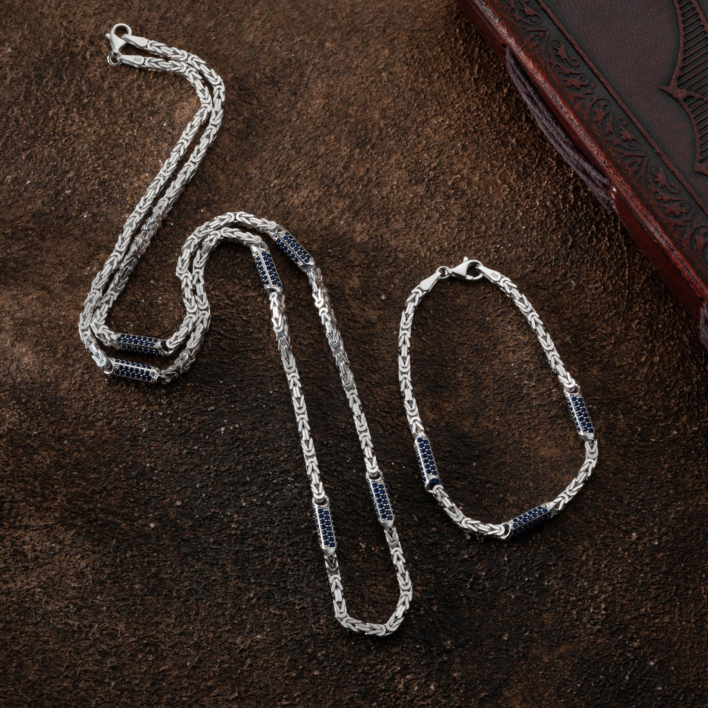 KÖNIGSKETTE MIT STRASSSTEIN BLUE SET aus 925 Silber - Eleganter Halskette - AURIME