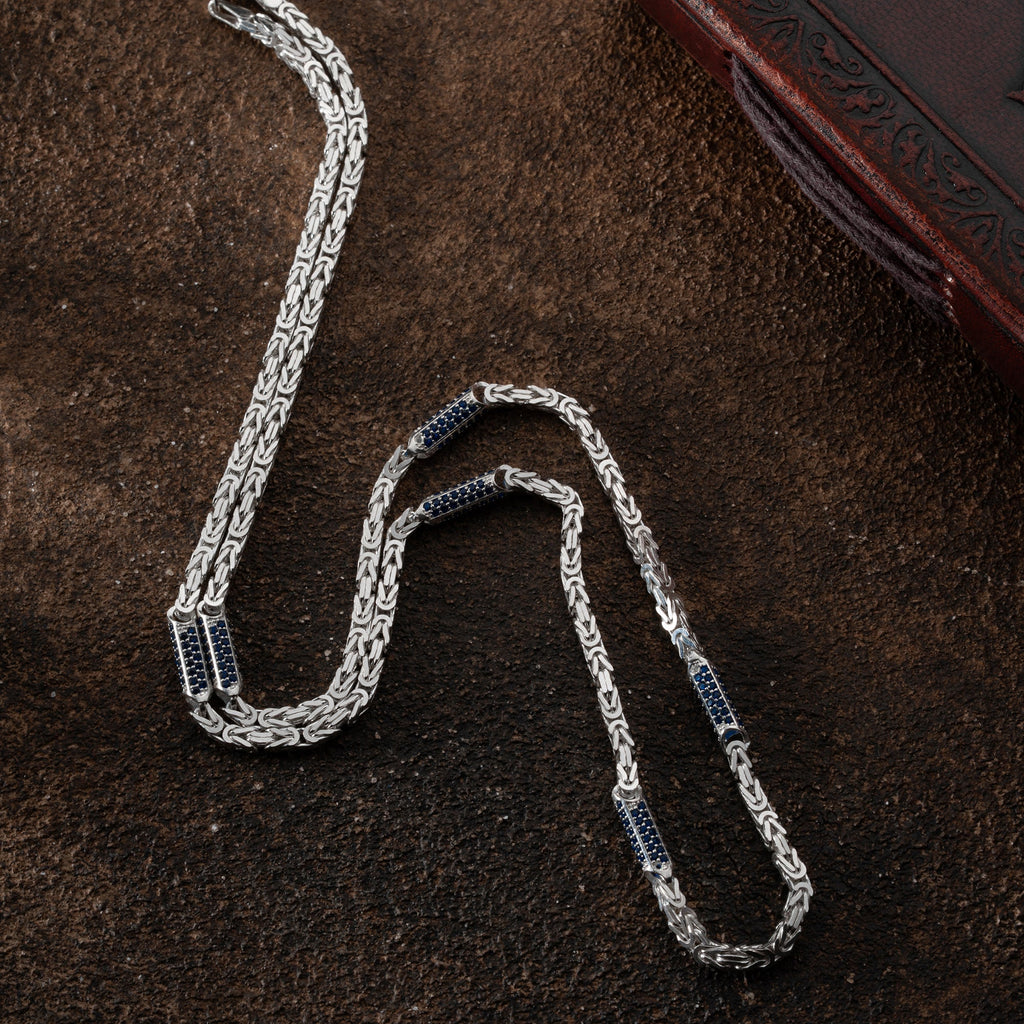 KÖNIGSKETTE MIT STRASSSTEIN BLUE HALSKETTE | 925 SILBER