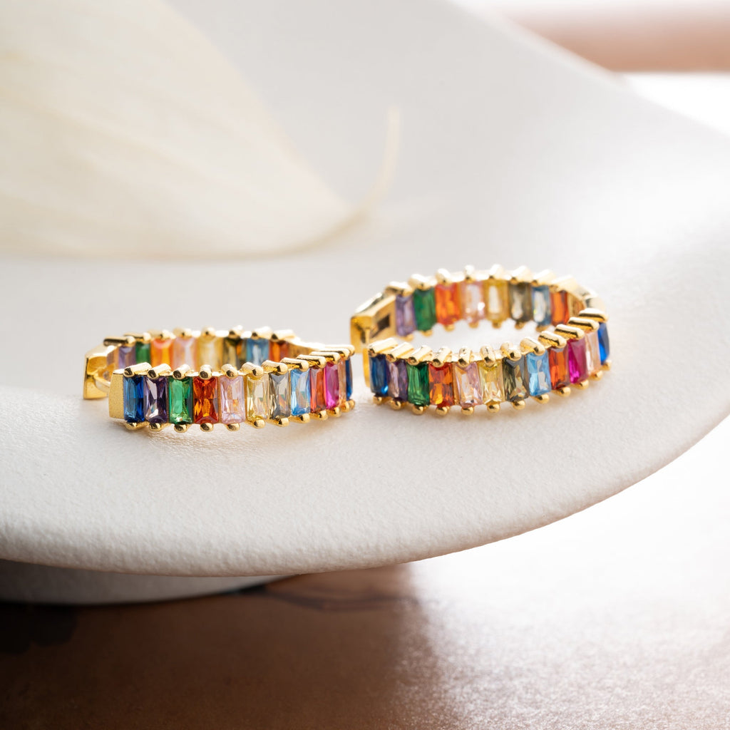 BAGUETTE COLORFULL CREOLEN OHRRING aus 925 Silber - Eleganter Ohrringe - AURIME