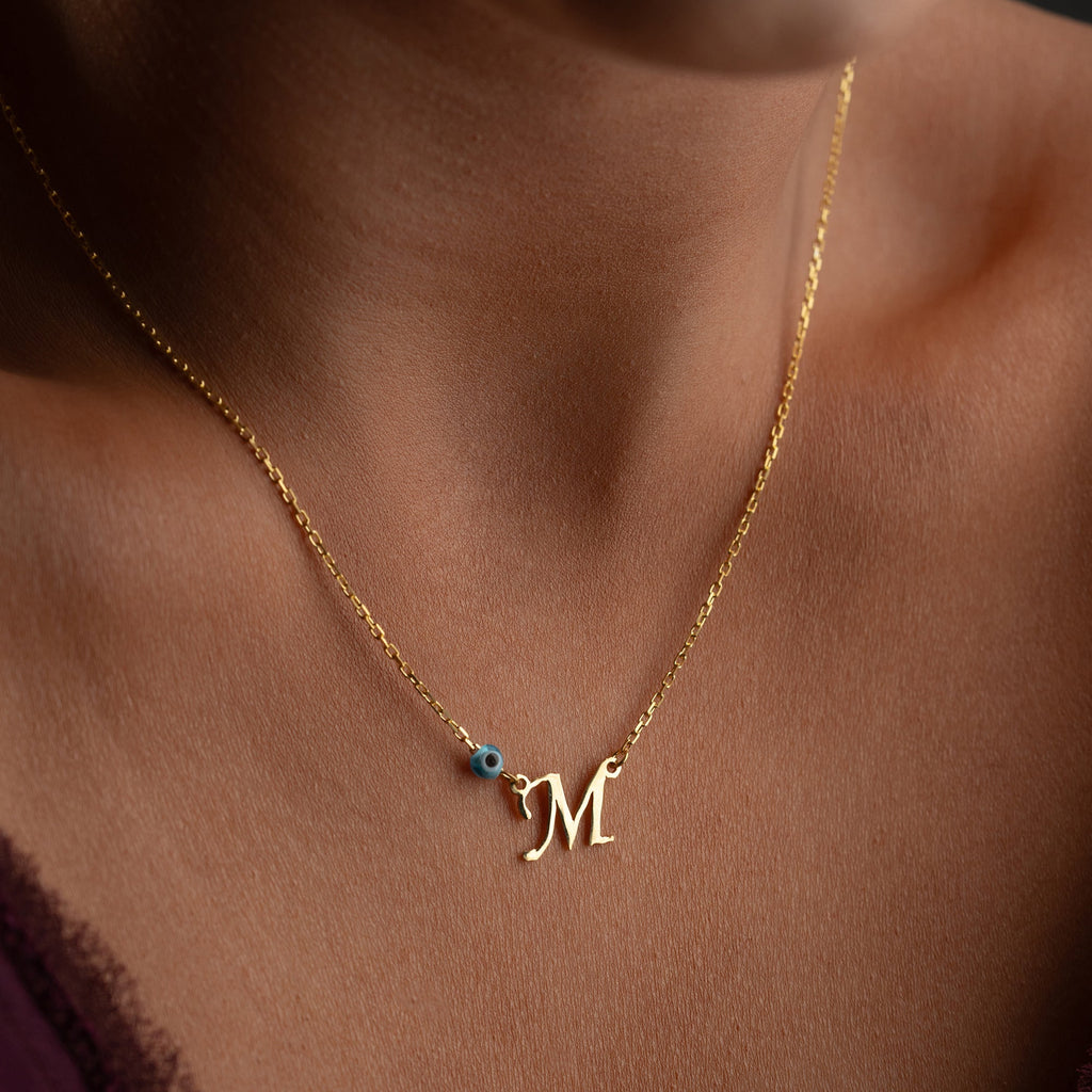 BUCHSTABENKETTE MIT BLAUE AUGE | 925 SILBER