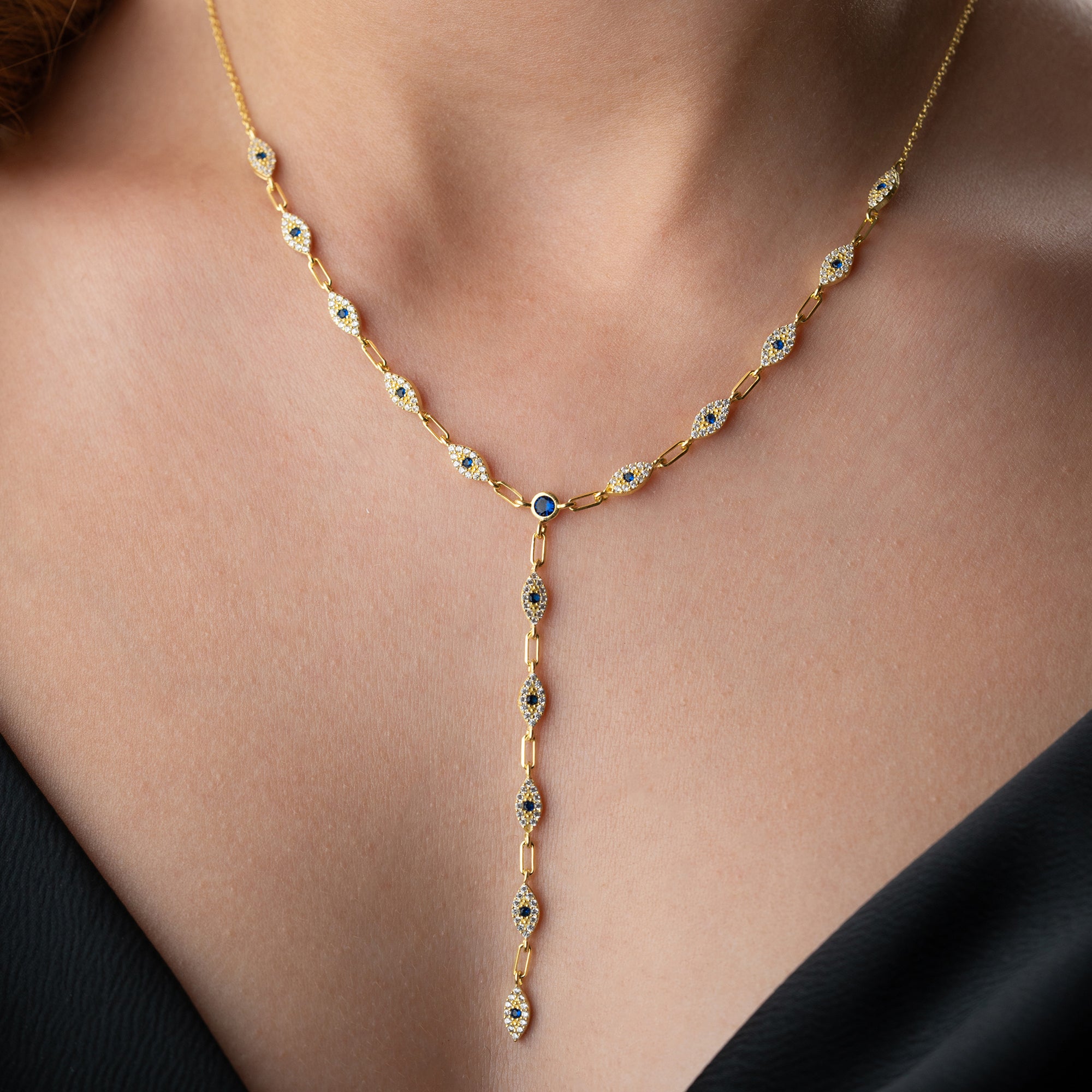 MINI BLUE EYE Y KETTE aus 925 Silber - Eleganter Halskette - AURIME