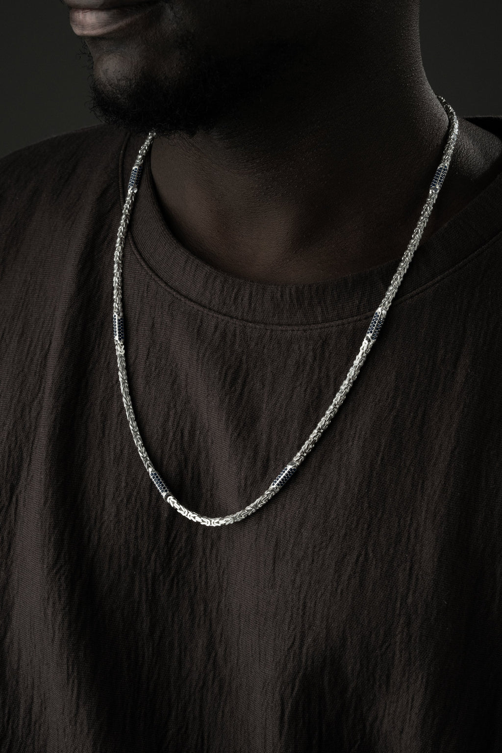 KÖNIGSKETTE MIT STRASSSTEIN BLUE HALSKETTE | 925 SILBER