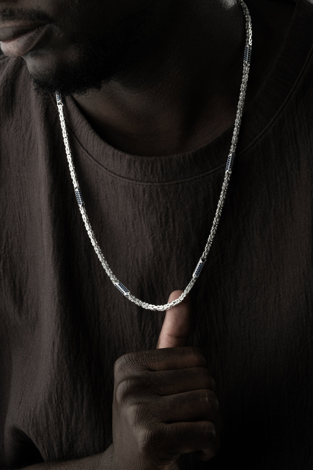 KÖNIGSKETTE MIT STRASSSTEIN BLUE HALSKETTE | 925 SILBER