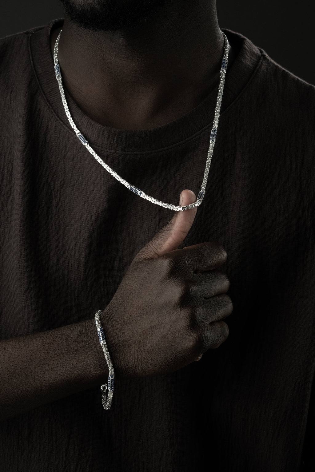 KÖNIGSKETTE MIT STRASSSTEIN BLUE SET aus 925 Silber - Eleganter Halskette - AURIME