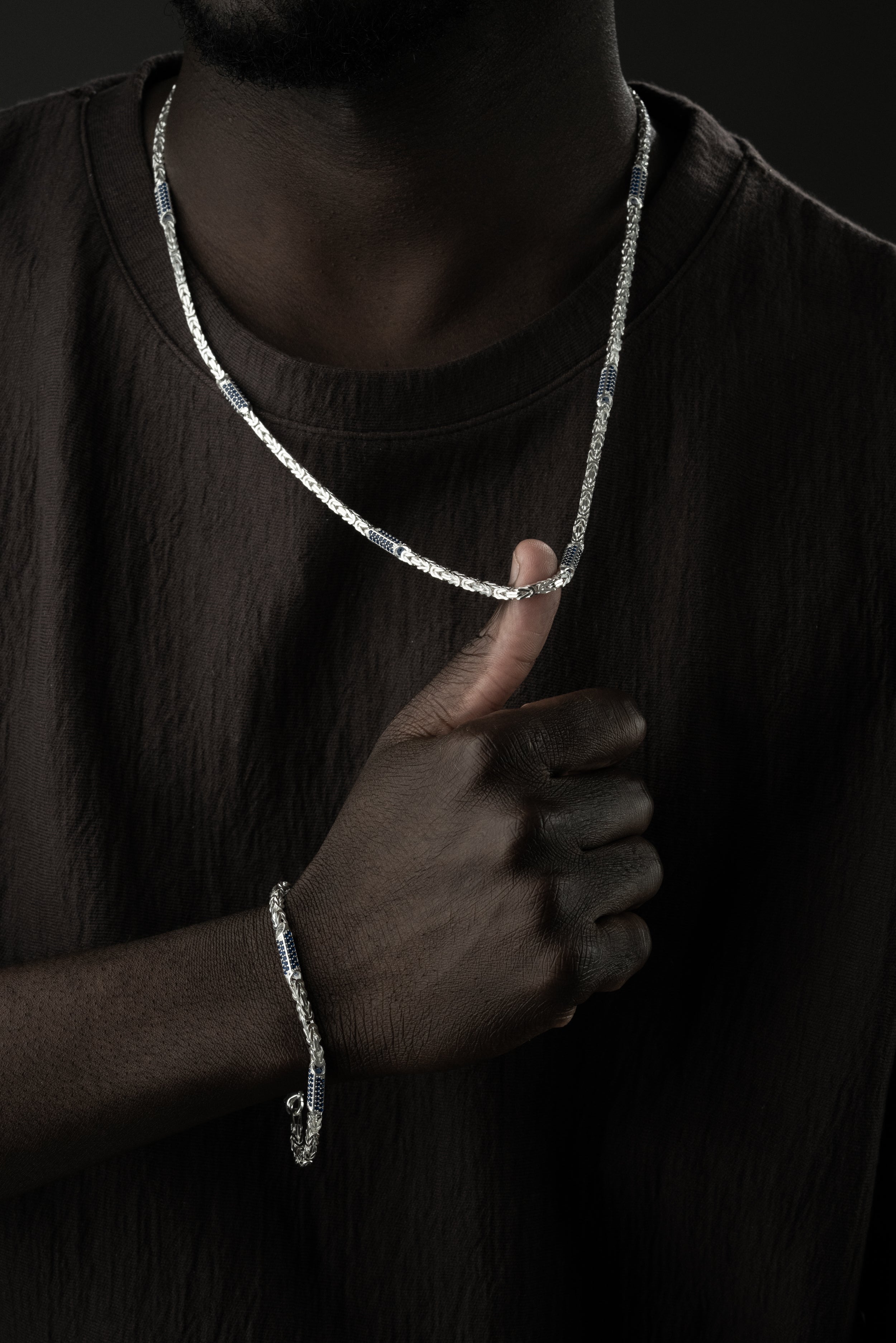 KÖNIGSKETTE MIT STRASSSTEIN BLUE SET | 925 SILBER