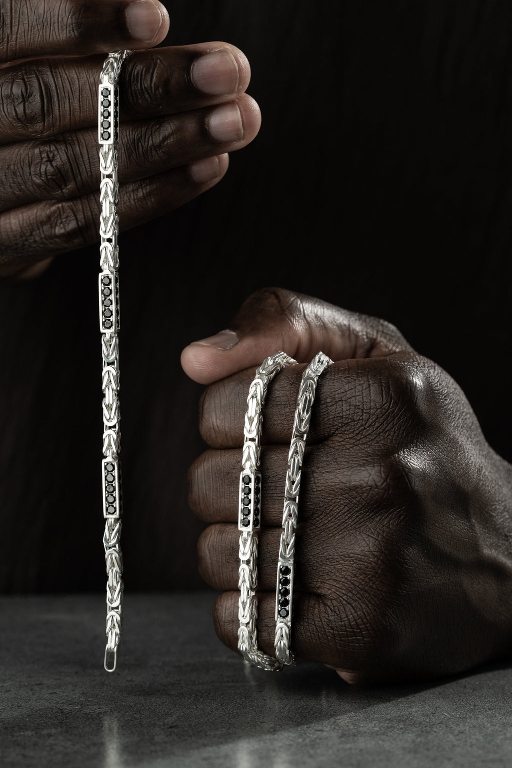 KÖNIGSKETTE BLACK STRASS SET 4mm | 925 SILBER