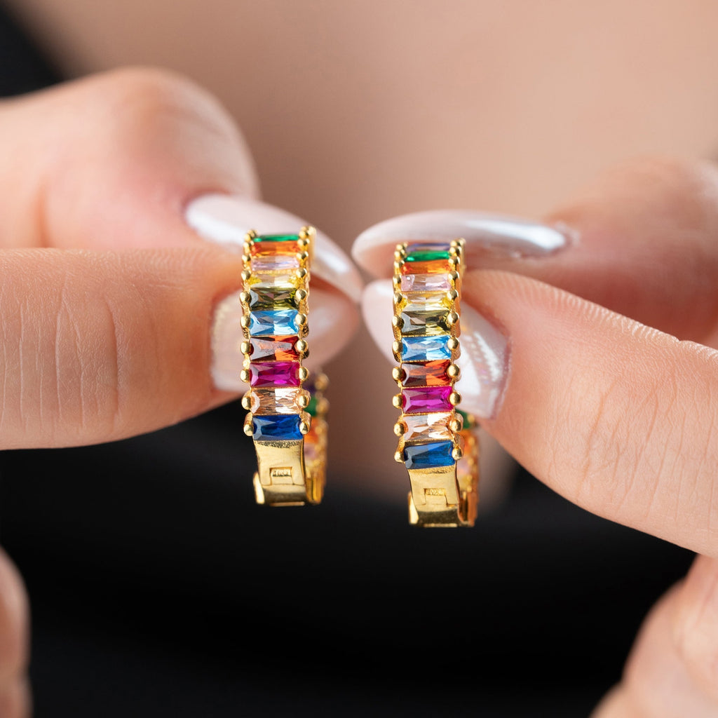 BAGUETTE COLORFULL CREOLEN OHRRING aus 925 Silber - Eleganter Ohrringe - AURIME