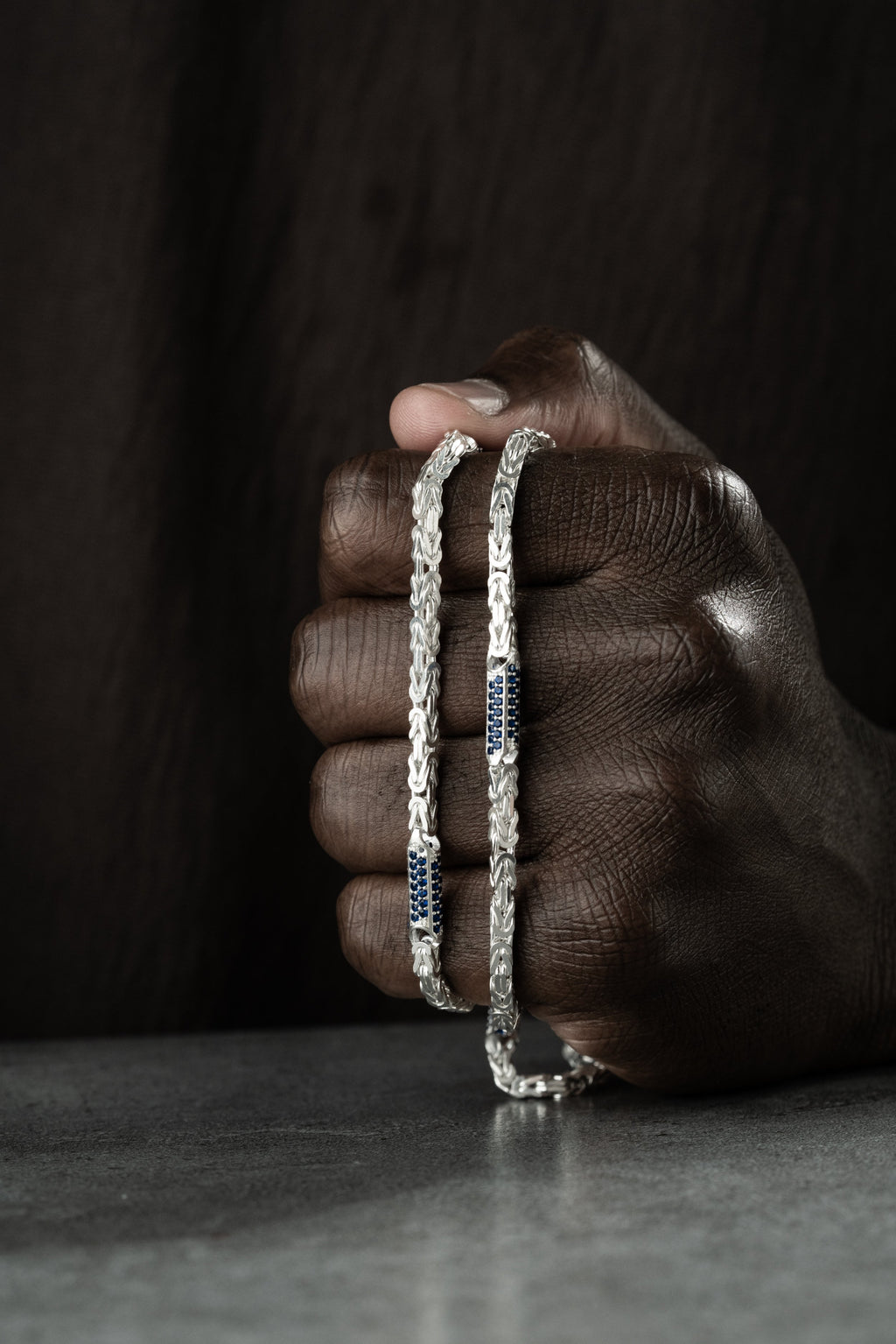 KÖNIGSKETTE MIT STRASSSTEIN BLUE HALSKETTE | 925 SILBER