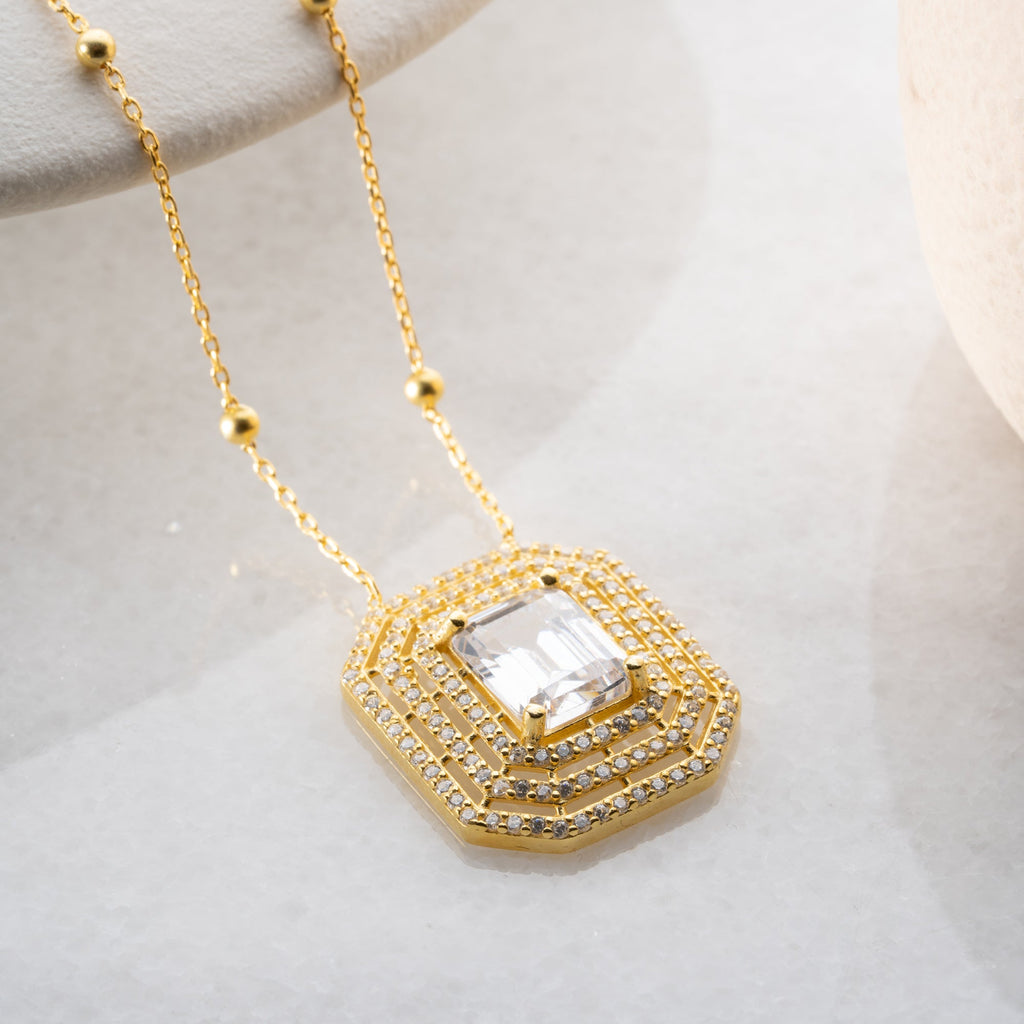 BAGUETTE HALSKETTE MIT KUGELKETTE| 925 SILBER
