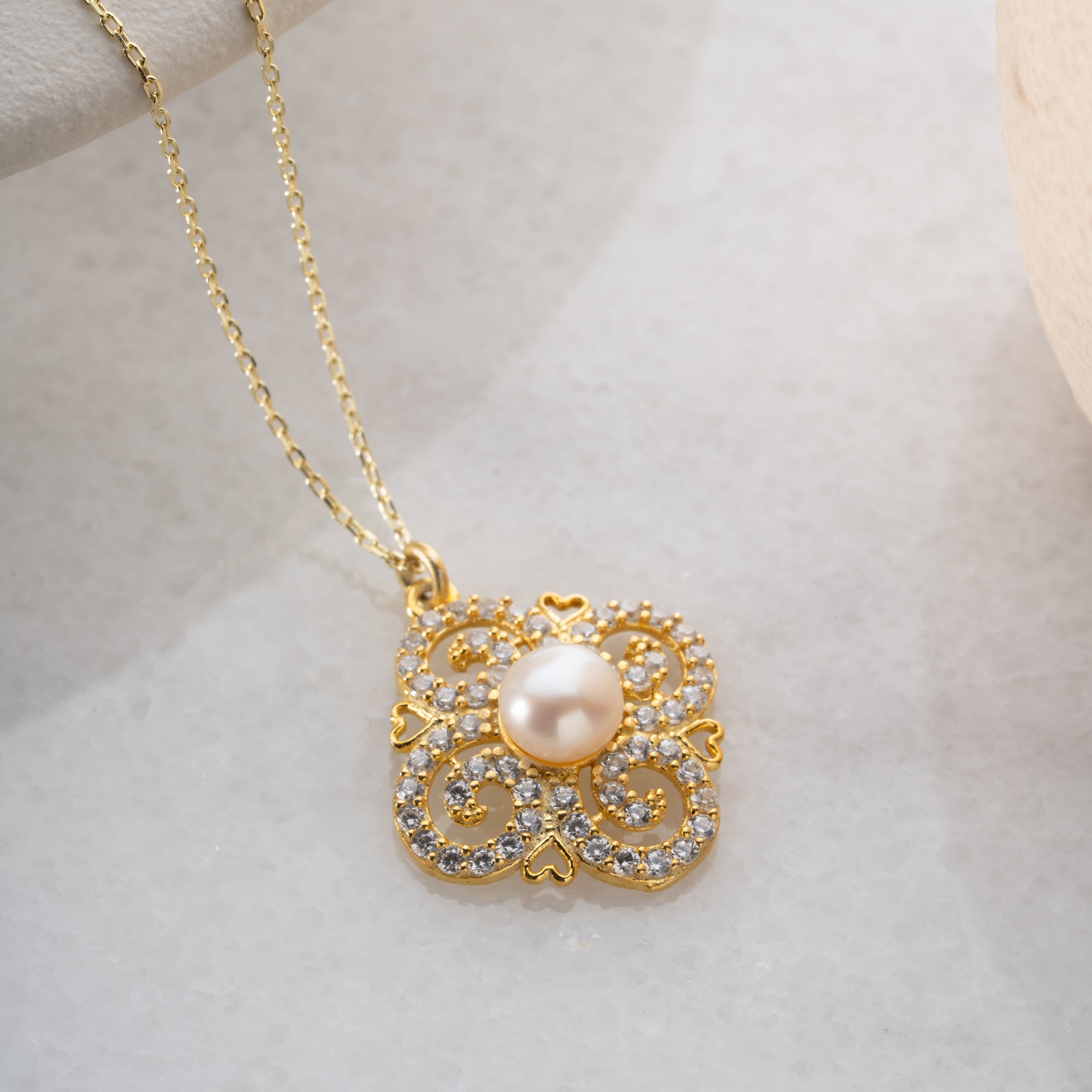 PERLENARMEL MIT BLUMENMOTIV | 925 SILBER