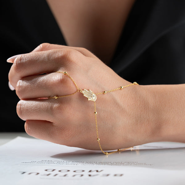 925 Silber LINA Eye Handkette von AURIME, detailreiche Kette mit Augendesign, elegante Schmuckkette für Damen