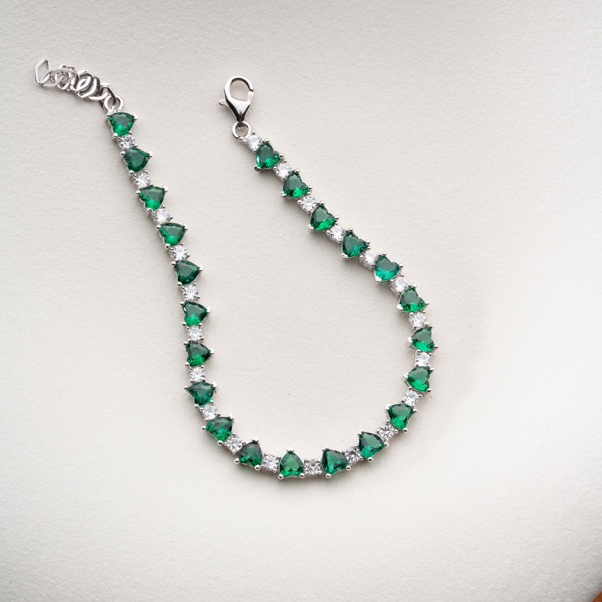 GRÜNER HERZ ARMKETTE | 925 SILBER