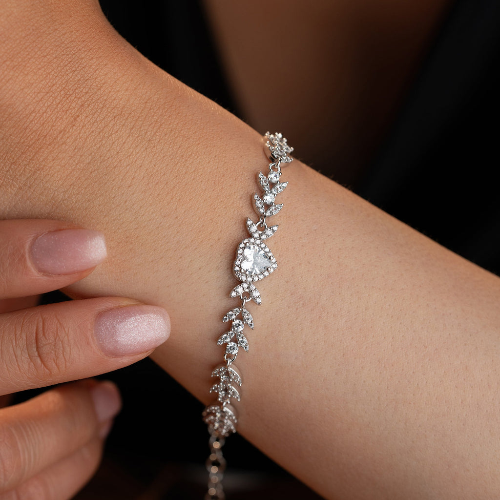 HERZ MIT BLUMENMOTIV ARMREIFE | 925 SILBER