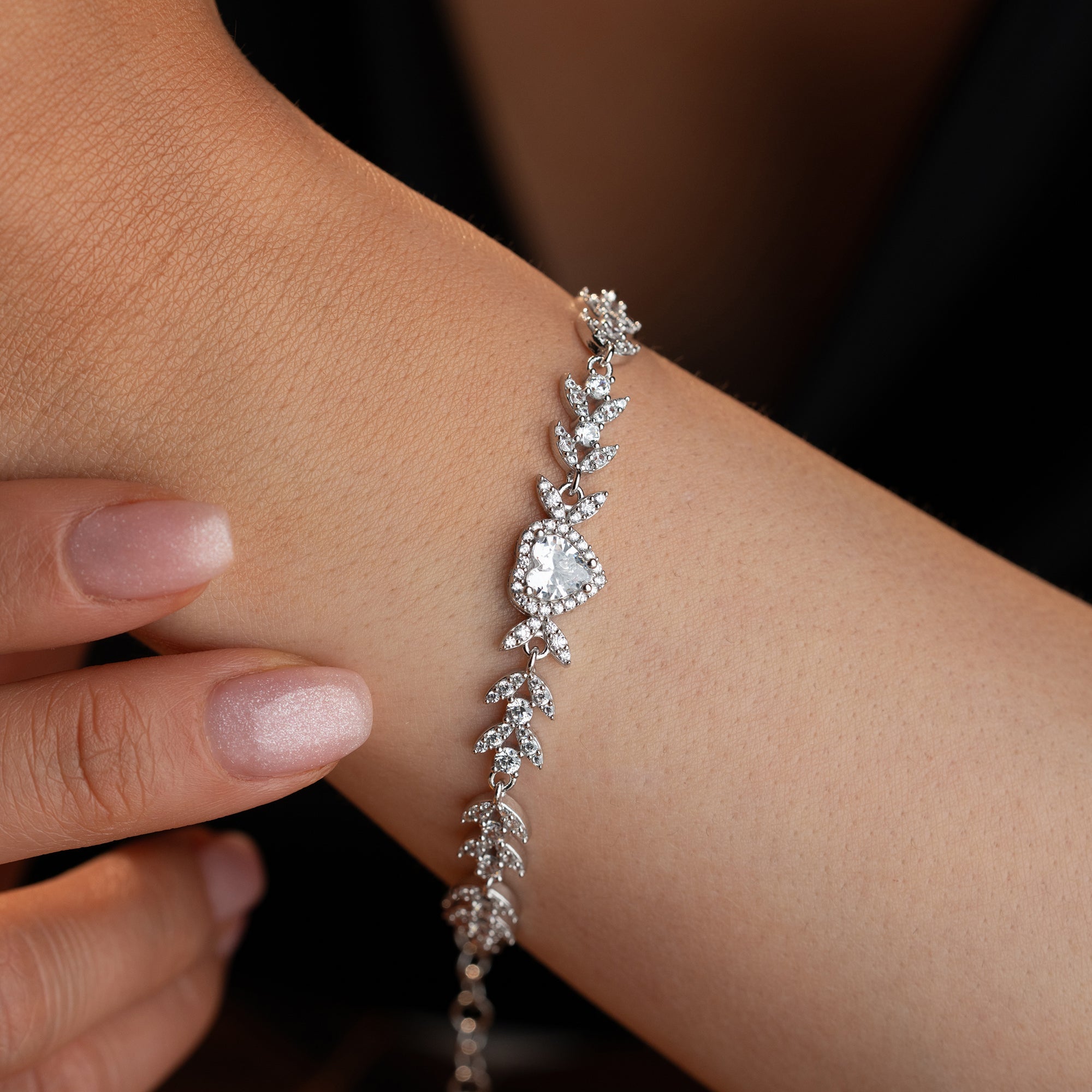 HERZ MIT BLUMENMOTIV ARMREIFE | 925 SILBER