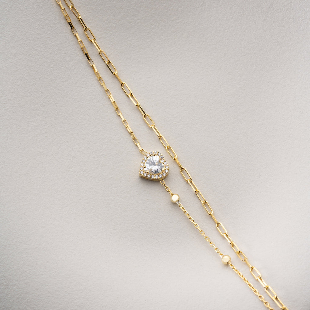 DUO ZIRKONIA HERZ ARMKETTE | 925 SILBER