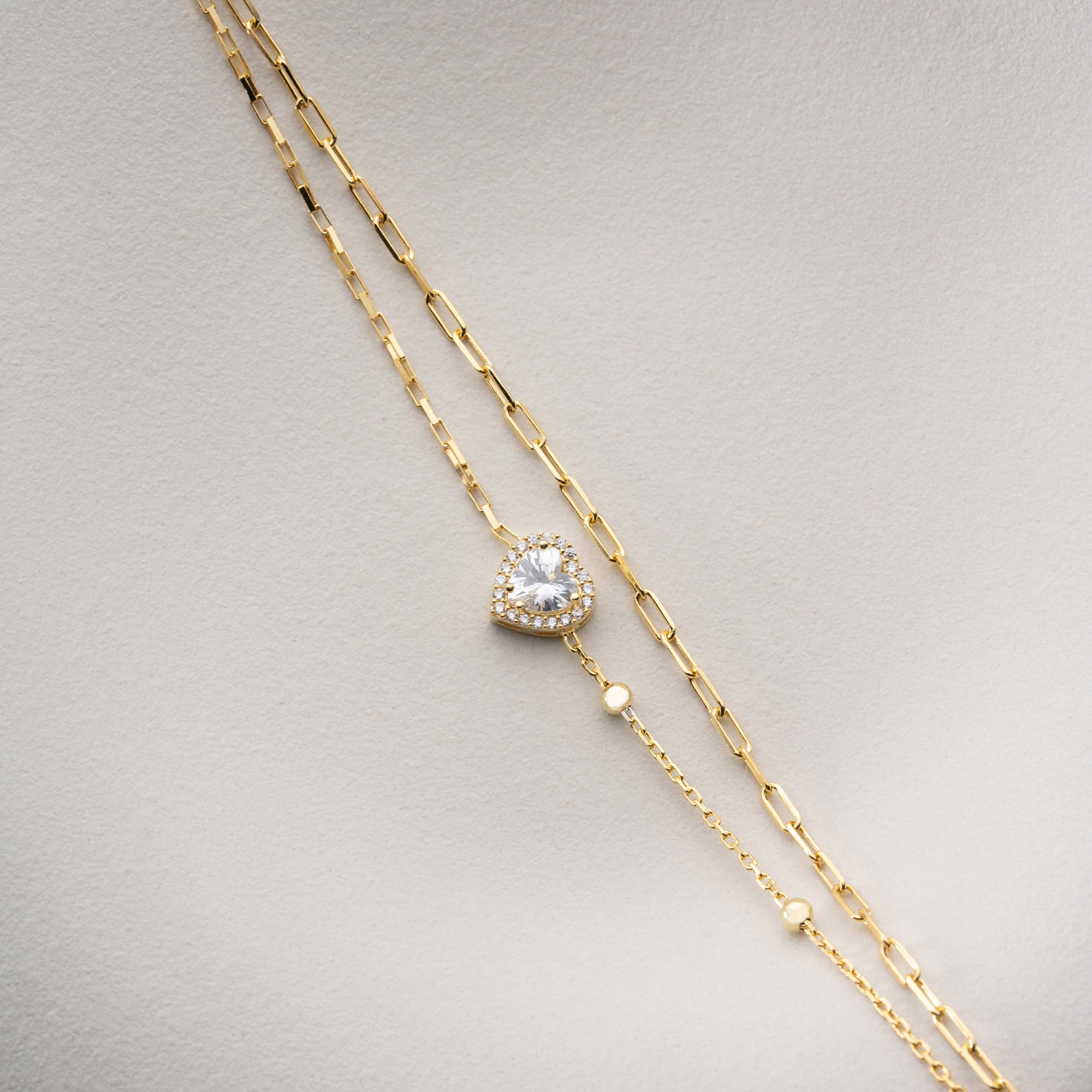 DUO ZIRKONIA HERZ ARMKETTE | 925 SILBER