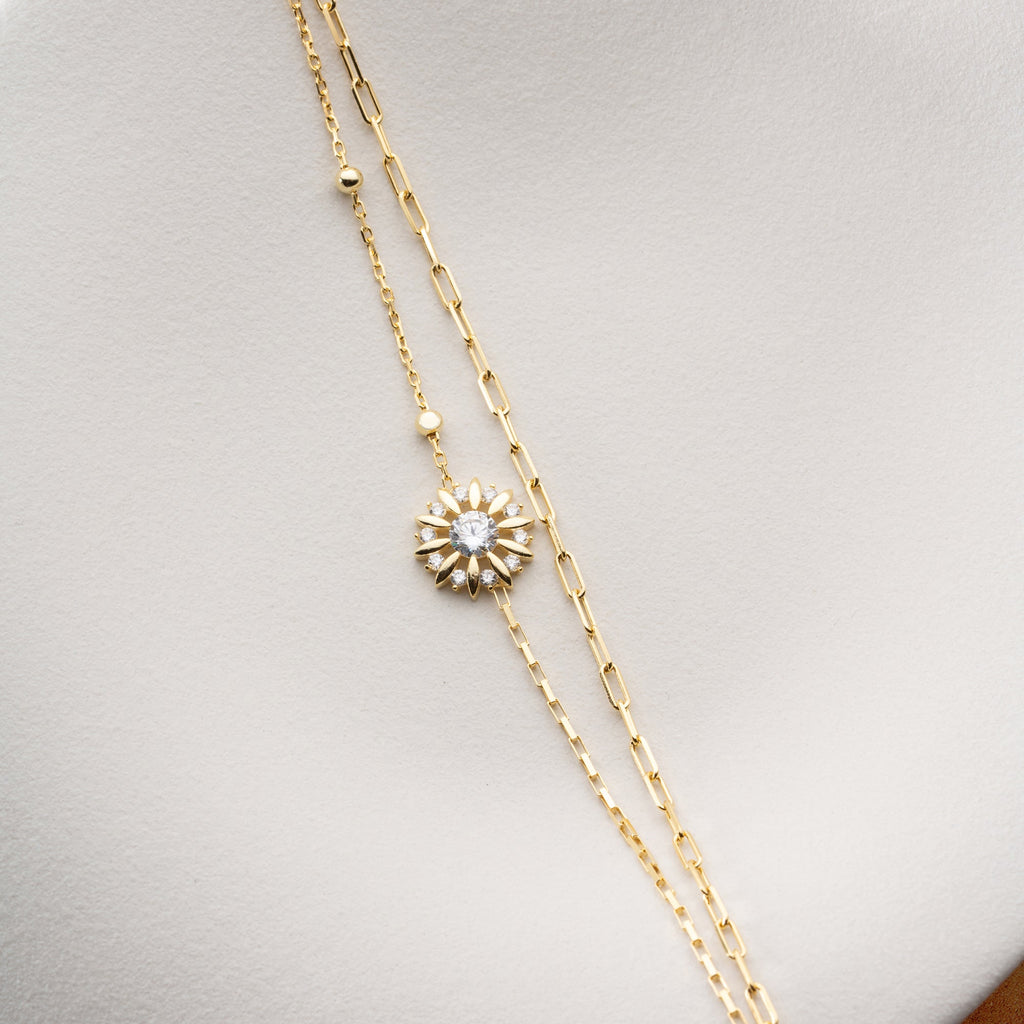 EINZELSTEIN MIT BLUMENMUSTER ARMKETTE | 925 SILBER