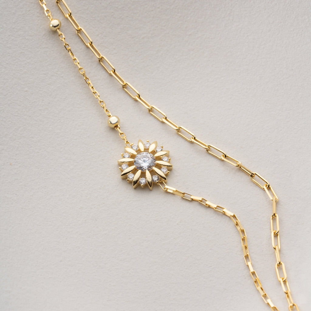 EINZELSTEIN MIT BLUMENMUSTER ARMKETTE | 925 SILBER