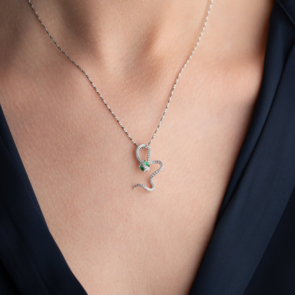 GRÜNE SNAKE HALSKETTE aus 925 Silber - Eleganter Halskette - AURIME