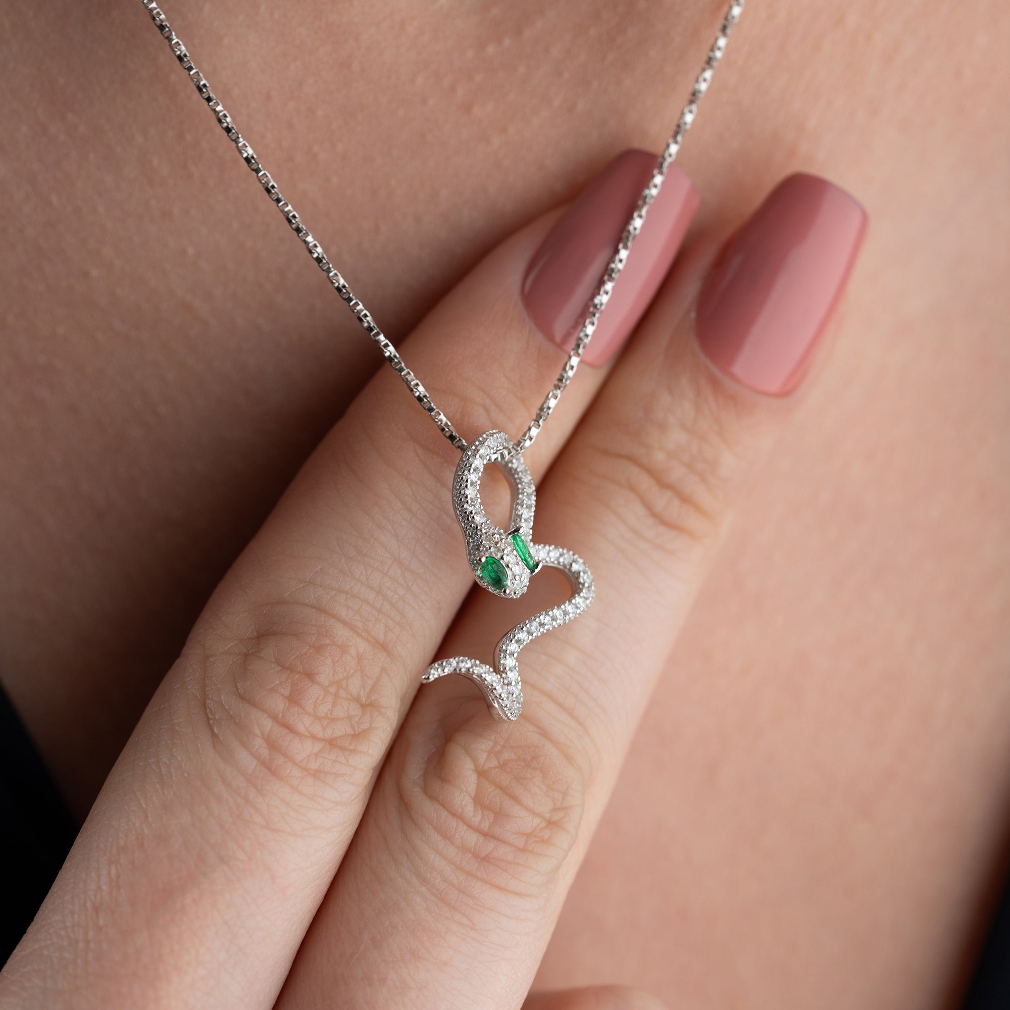 GRÜNE SNAKE HALSKETTE aus 925 Silber - Eleganter Halskette - AURIME